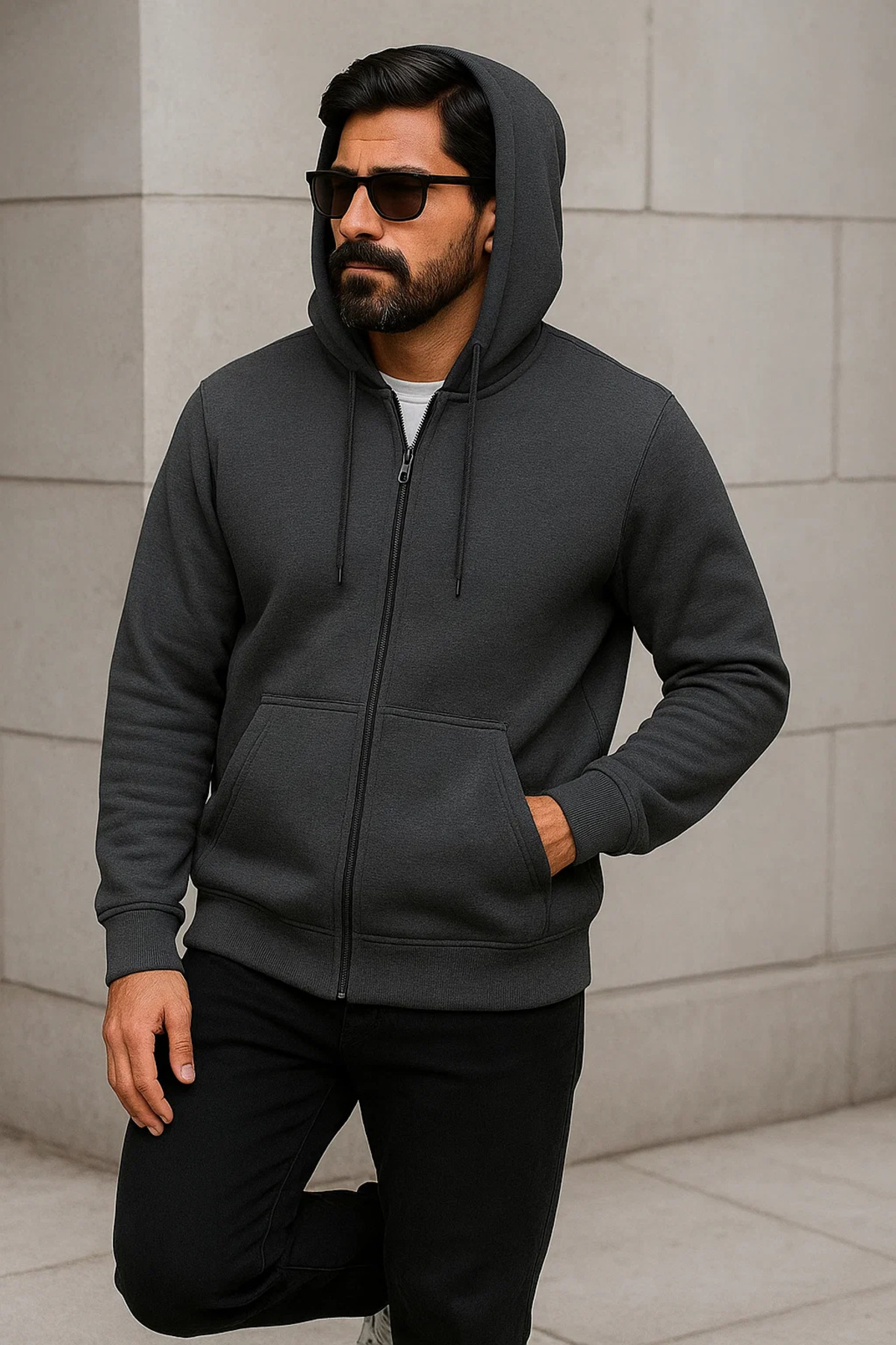 Erkek Trend Kışlık Antrasit Oversize Sweatshirt 4