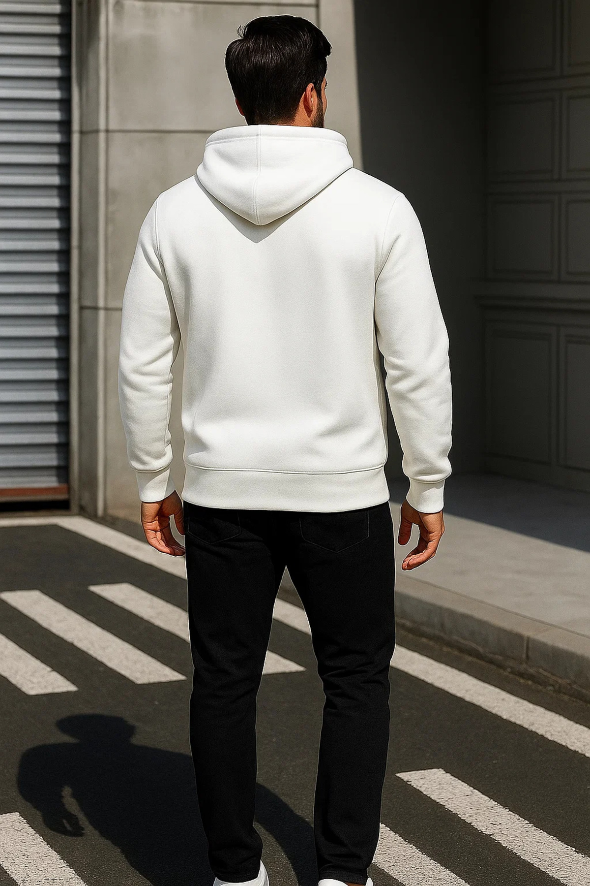 Erkek Trend Kışlık Beyaz Oversize Sweatshirt 5