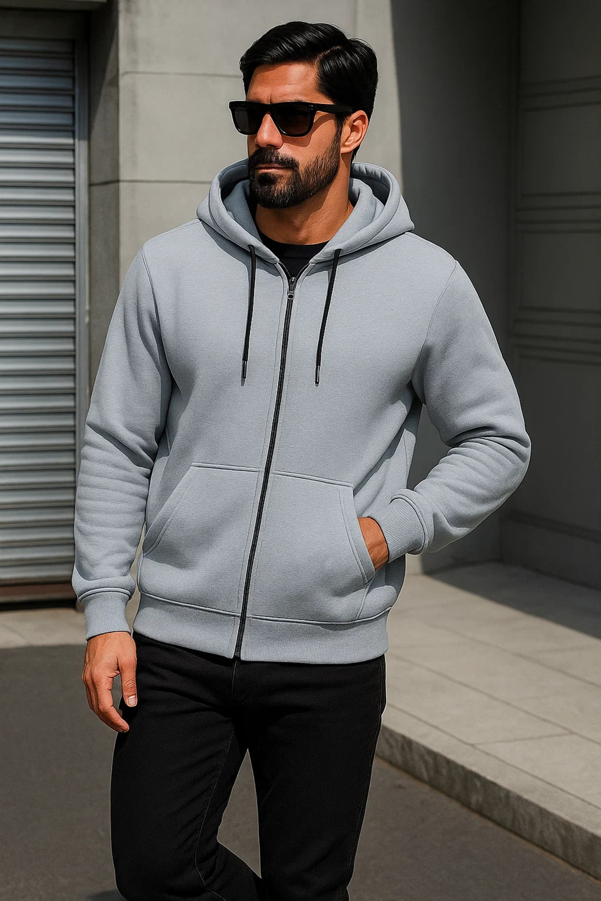 Erkek Trend Kışlık Gri Oversize Sweatshirt 3