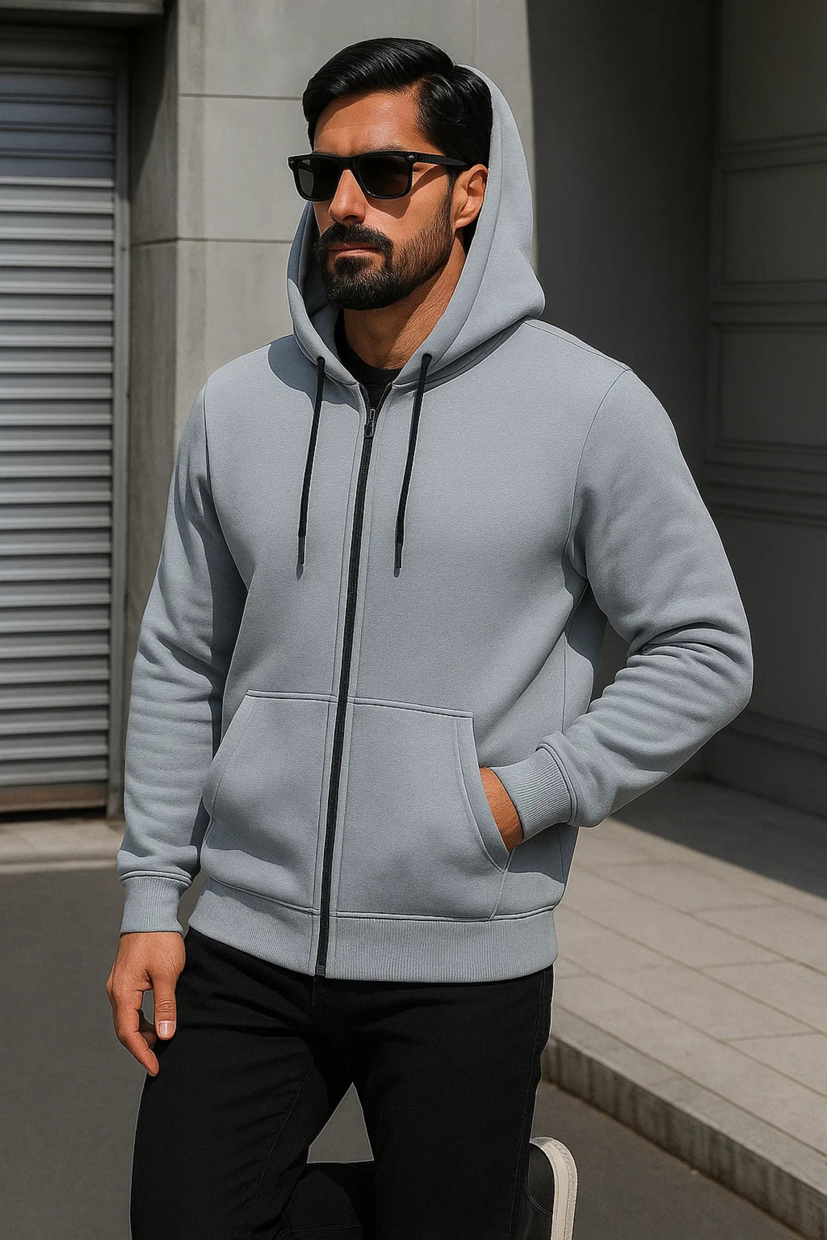 Erkek Trend Kışlık Gri Oversize Sweatshirt 4
