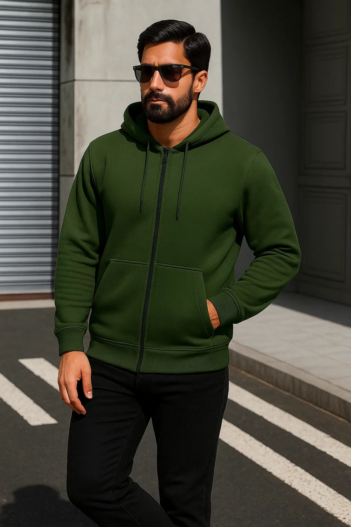 Erkek Trend Kışlık Haki Oversize Sweatshirt 3