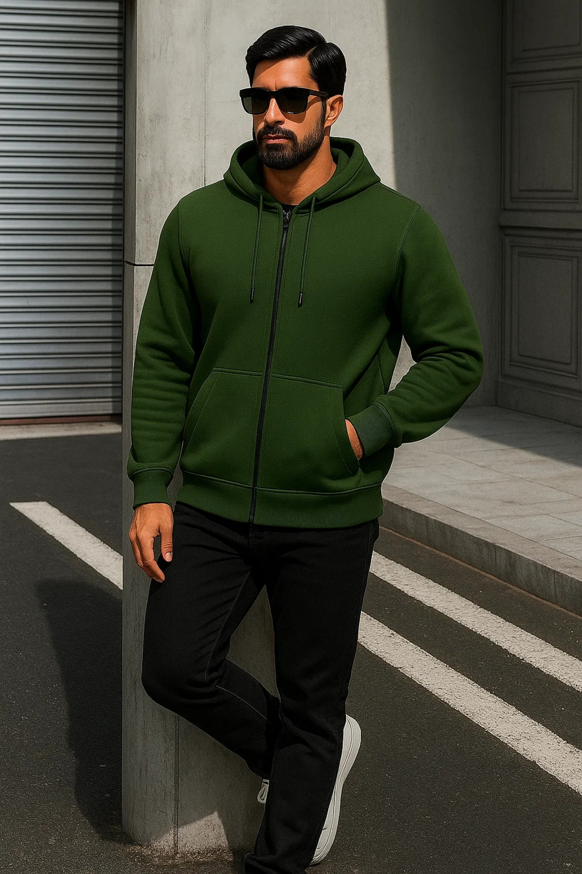 Erkek Trend Kışlık Haki Oversize Sweatshirt 4