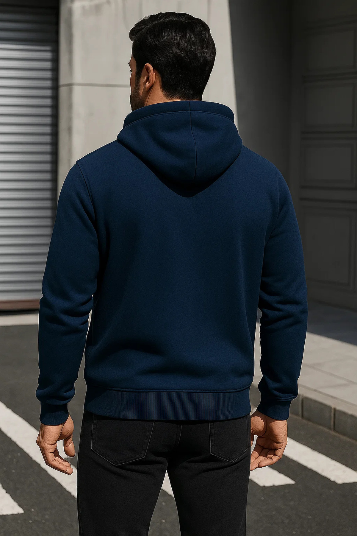 Erkek Trend Kışlık Koyu Mavi Oversize Sweatshirt 5