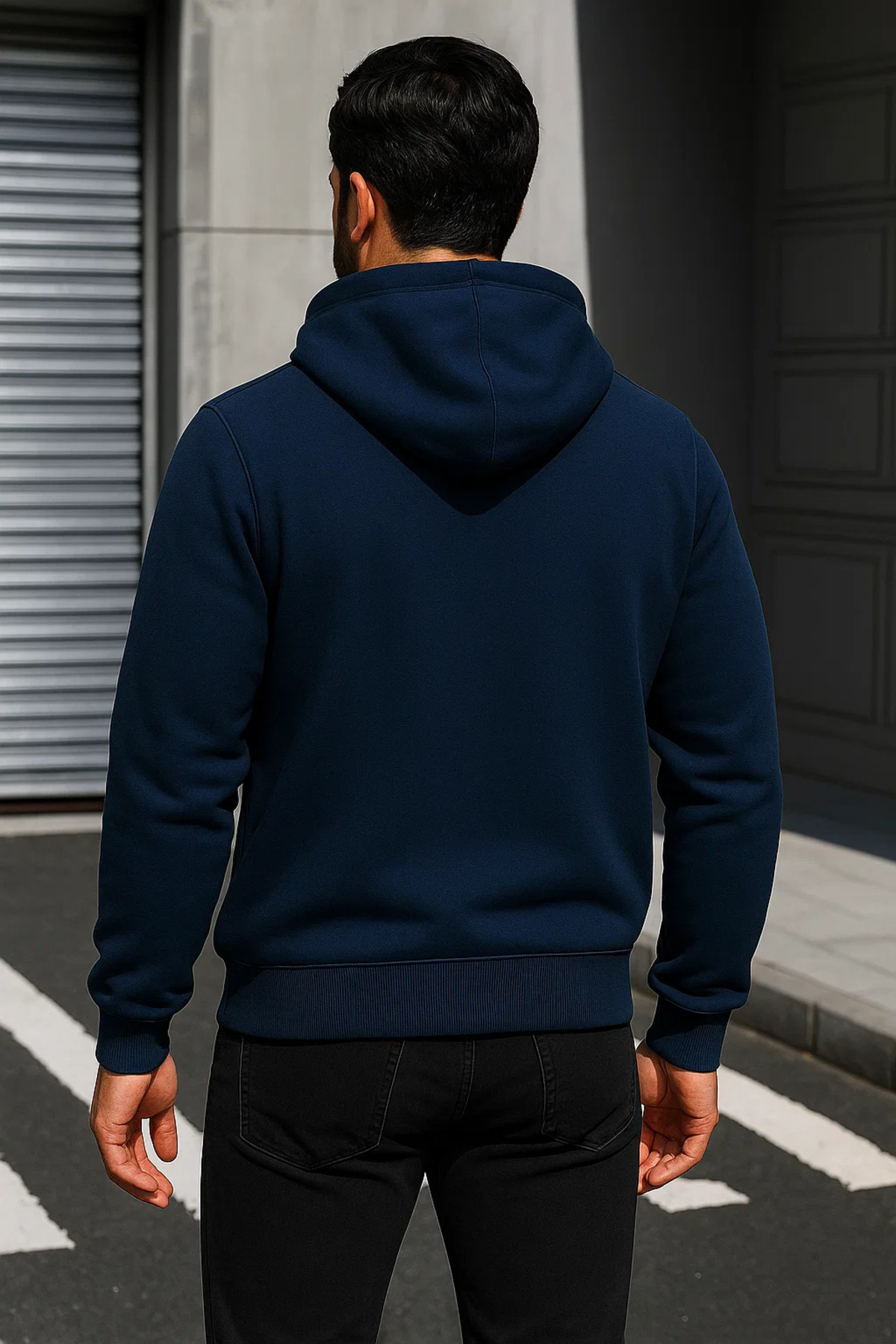 Erkek Trend Kışlık Koyu Mavi Oversize Sweatshirt 6