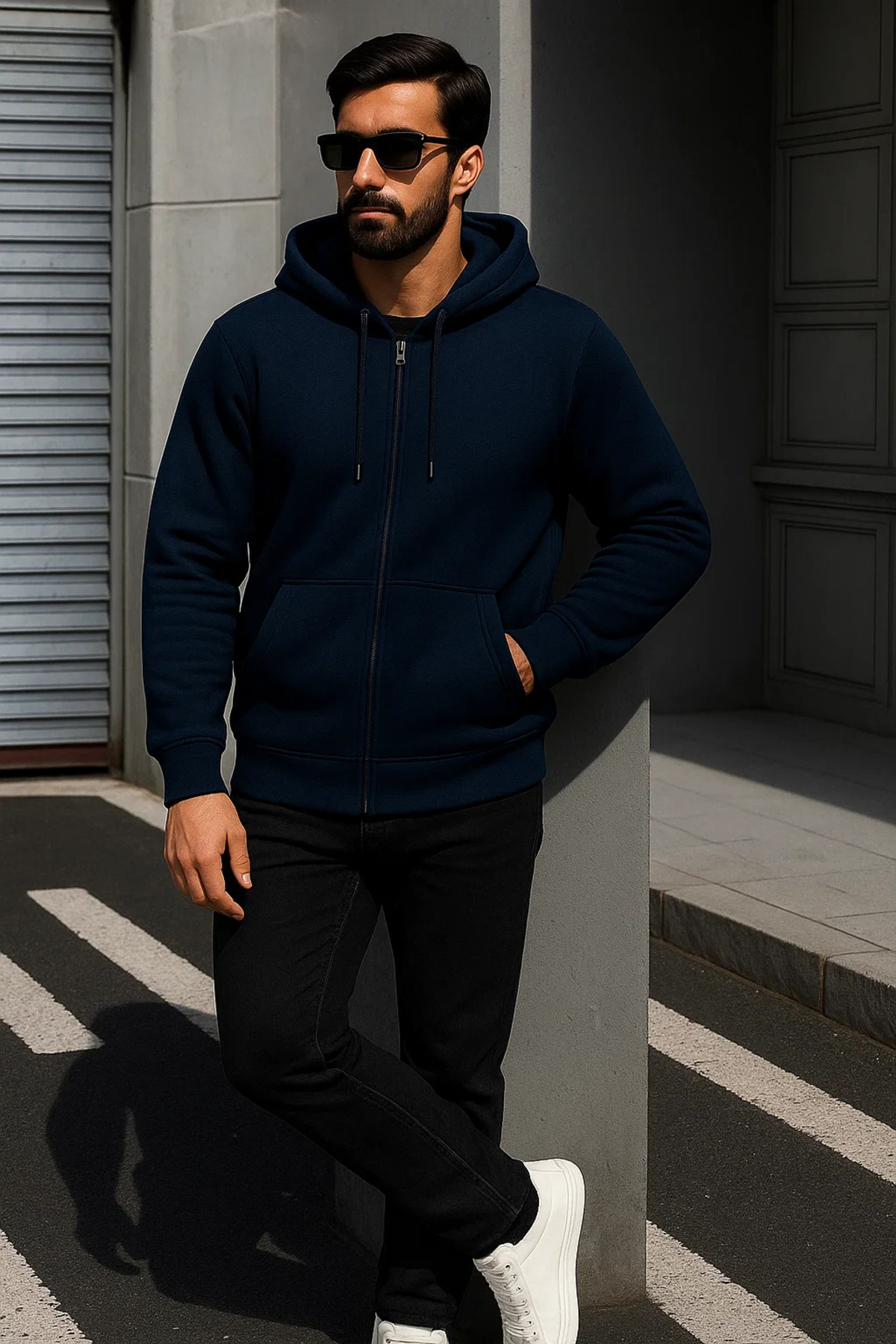Erkek Trend Kışlık Koyu Oversize Sweatshirt 3