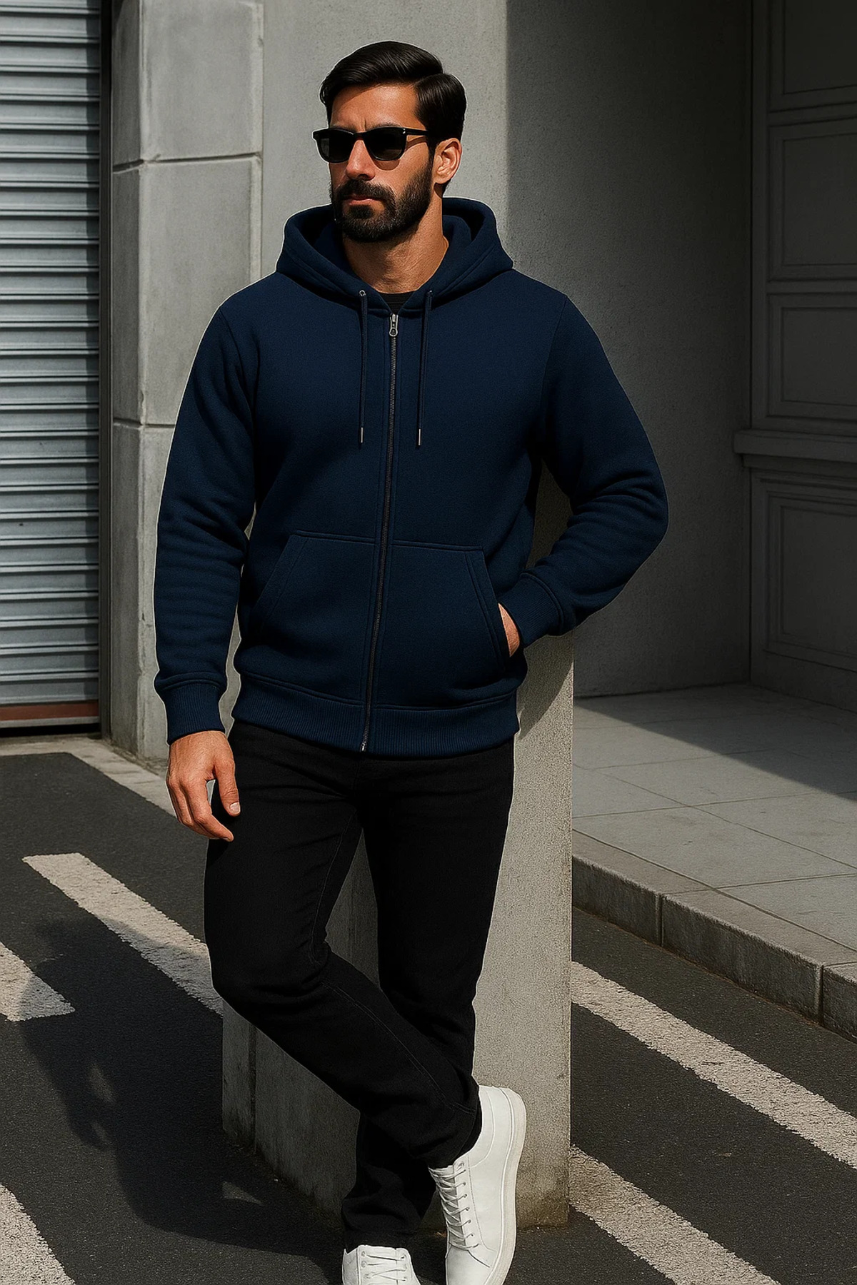Erkek Trend Kışlık Koyu Oversize Sweatshirt 4