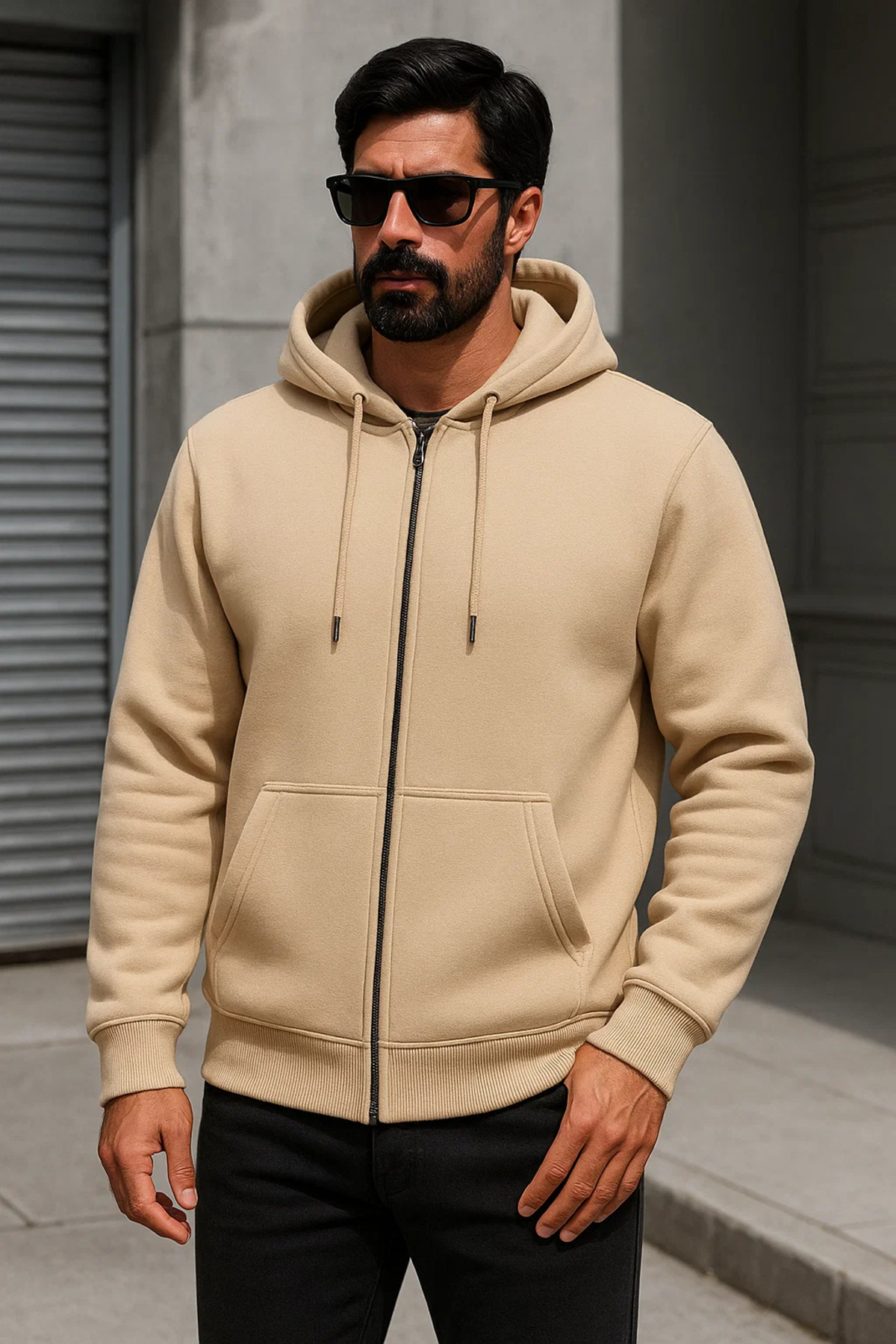 Erkek Trend Kışlık Krem Oversize Sweatshirt 3