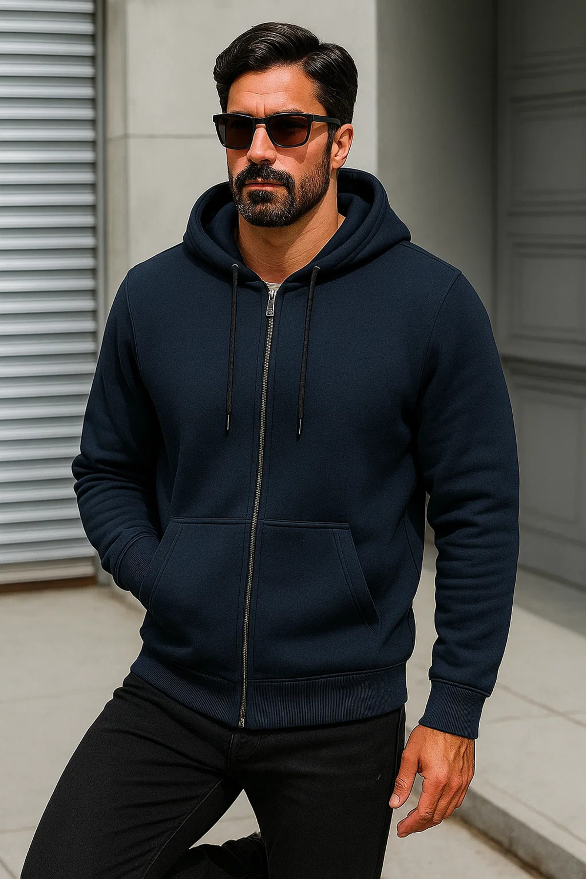 Erkek Trend Kışlık Lacivert Oversize Sweatshirt 4