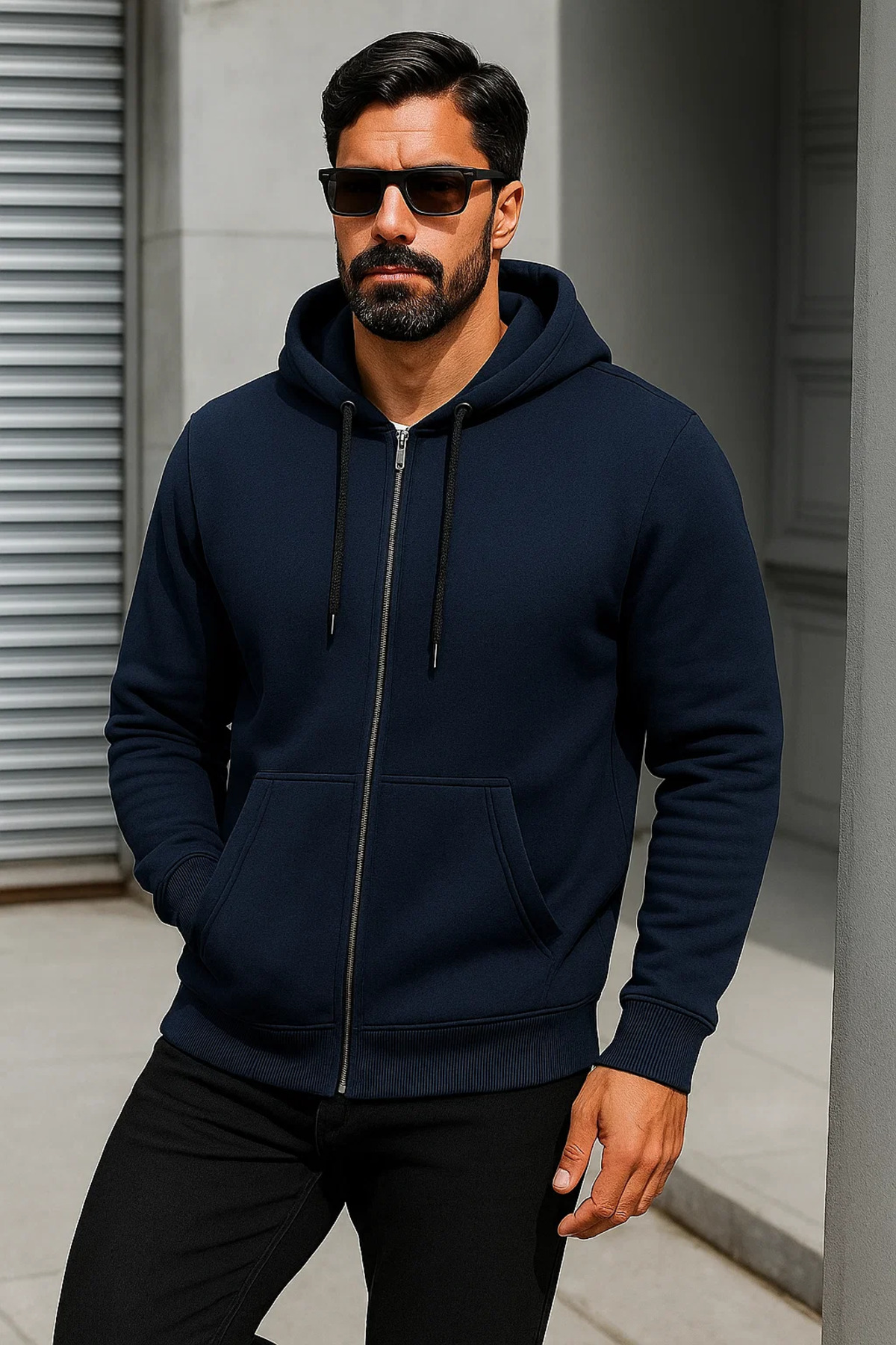 Erkek Trend Kışlık Lacivert Oversize Sweatshirt 3