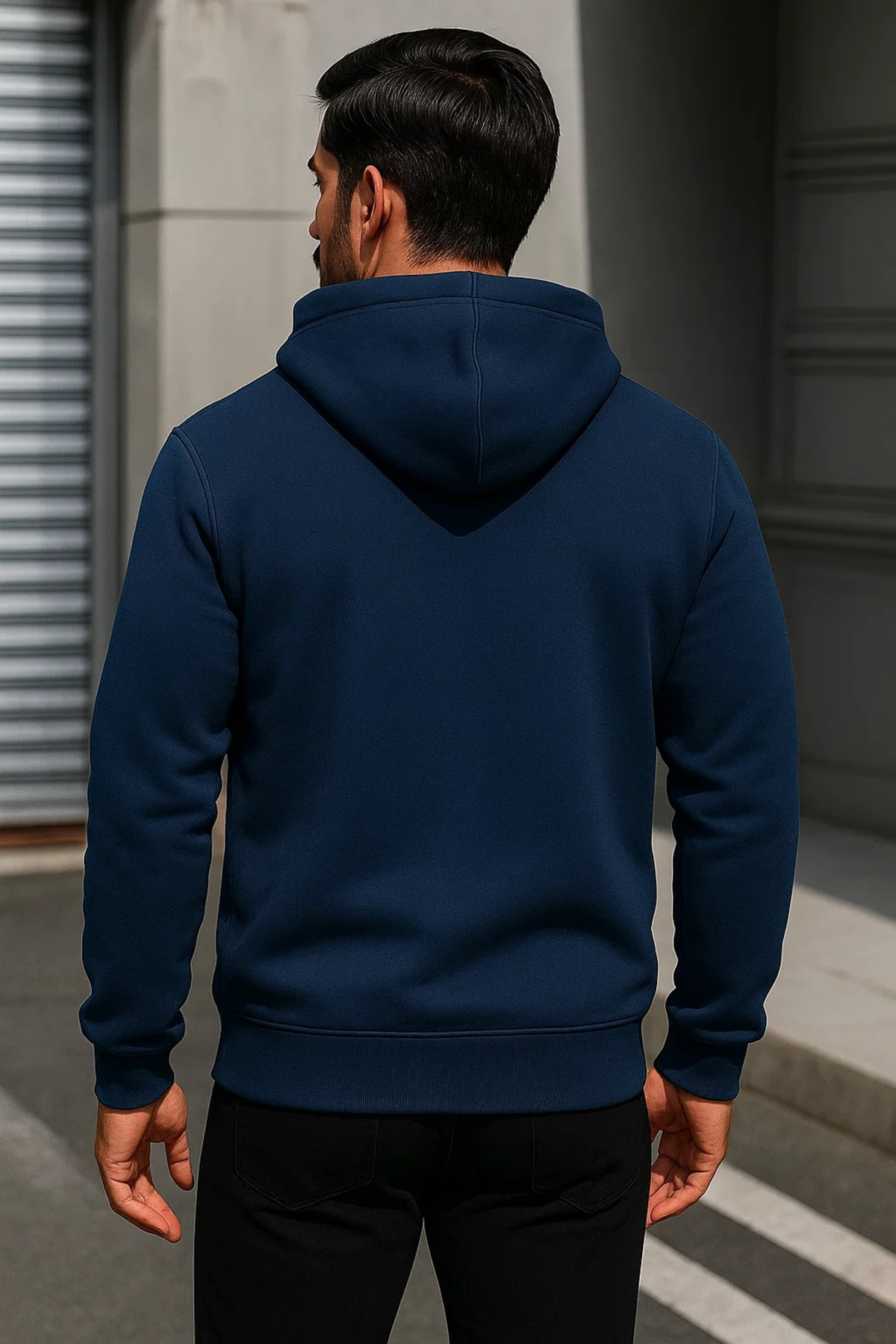 Erkek Trend Kışlık Mavi Oversize Sweatshirt 6