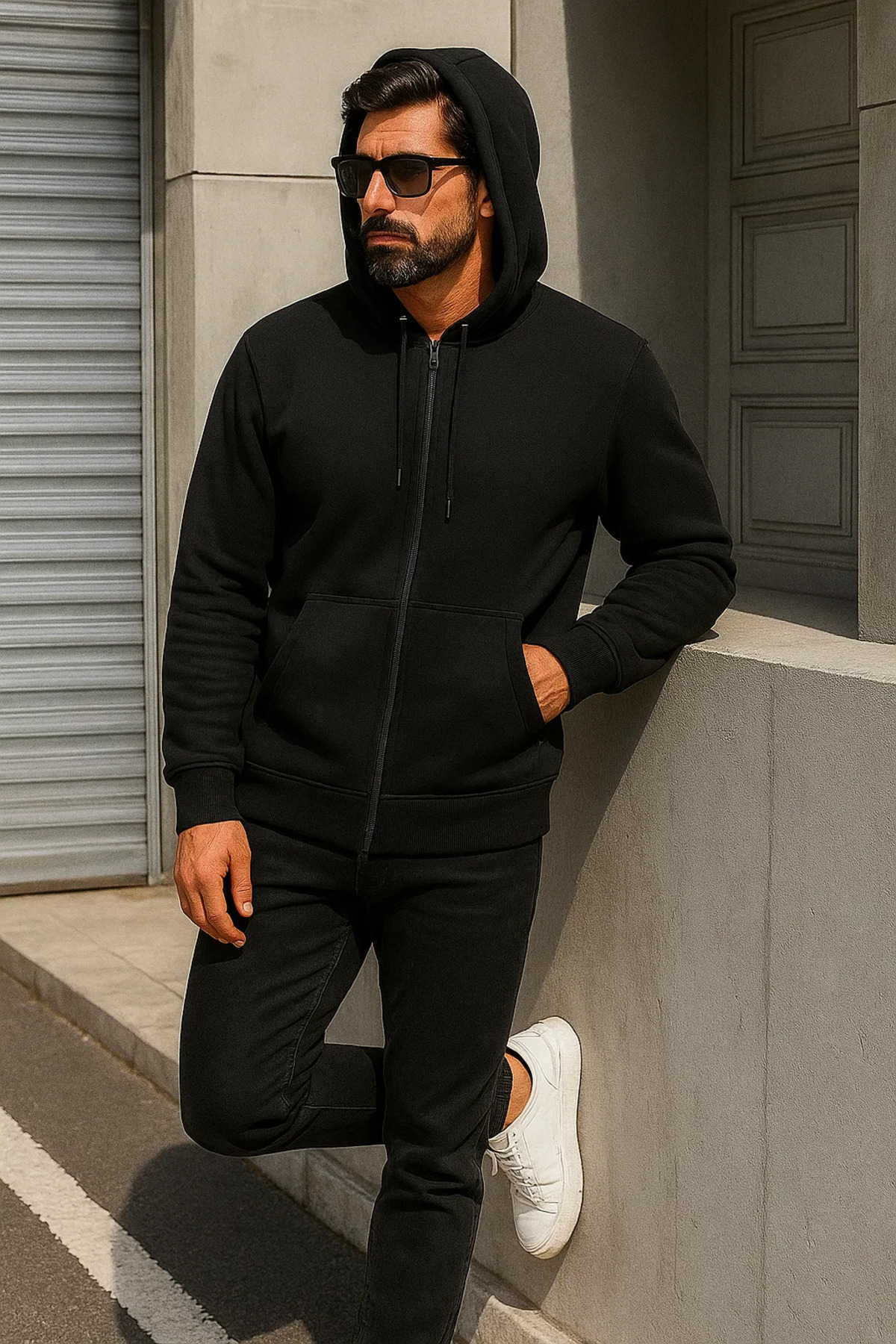 Erkek Trend Kışlık Siyah Oversize Sweatshirt 4