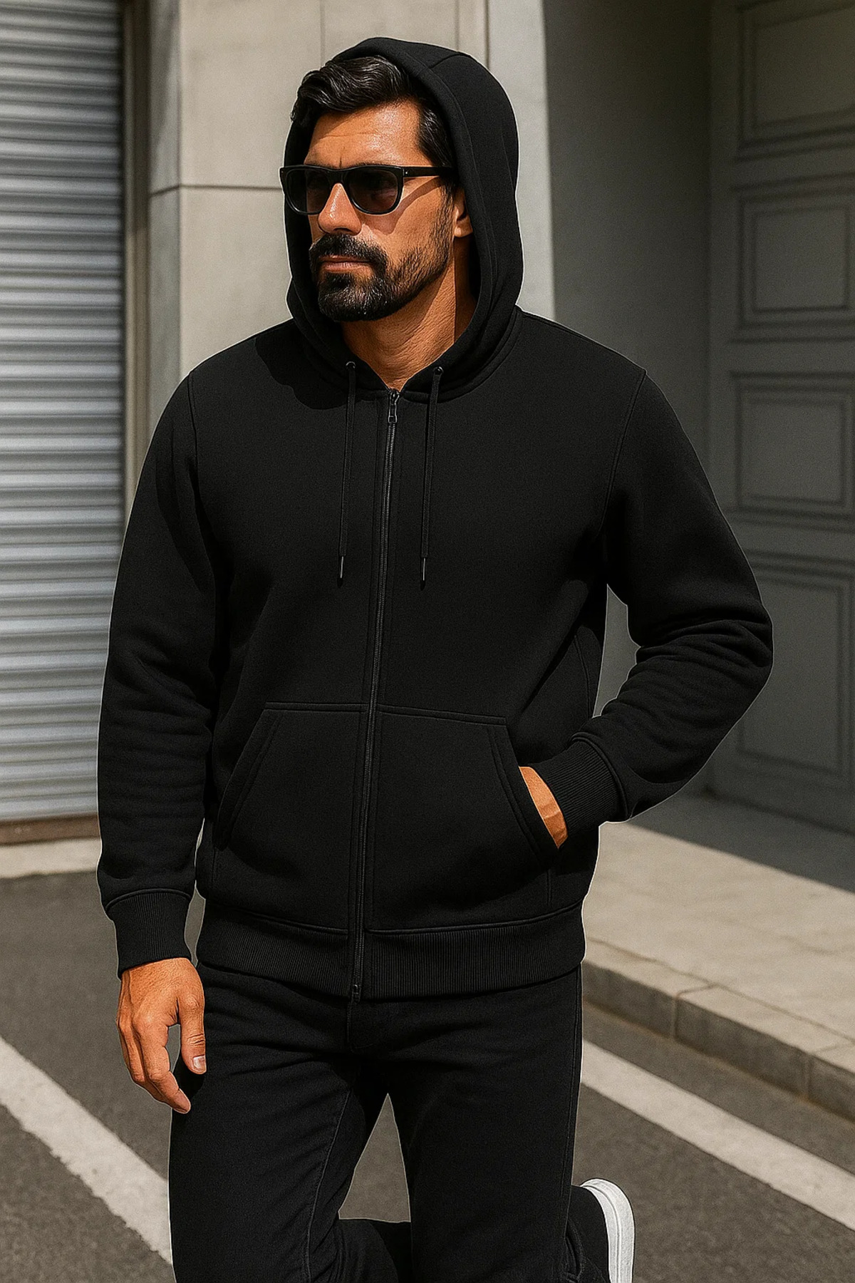 Erkek Trend Kışlık Siyah Oversize Sweatshirt 3