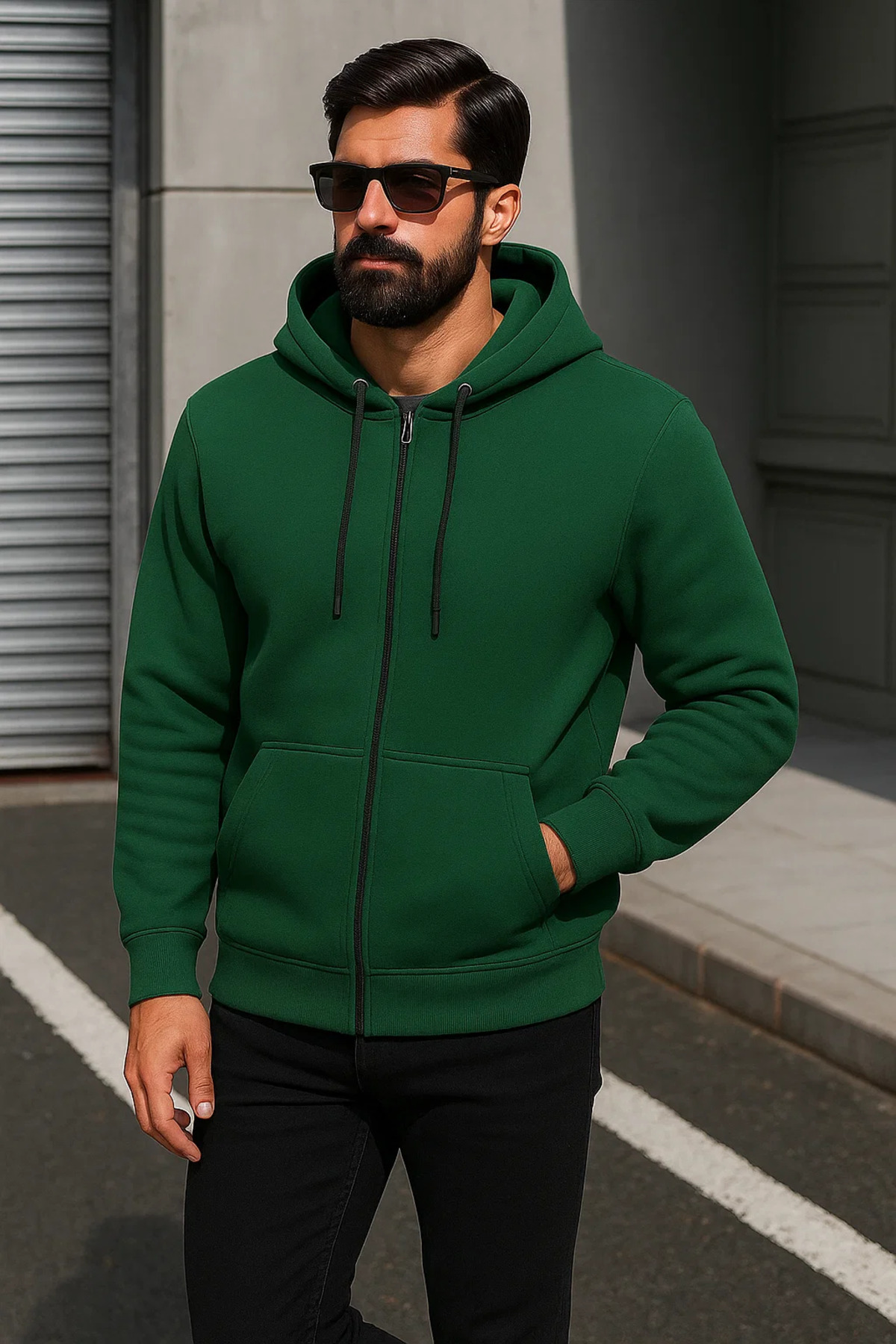 Erkek Trend Kışlık Yeşil Oversize Sweatshirt 4