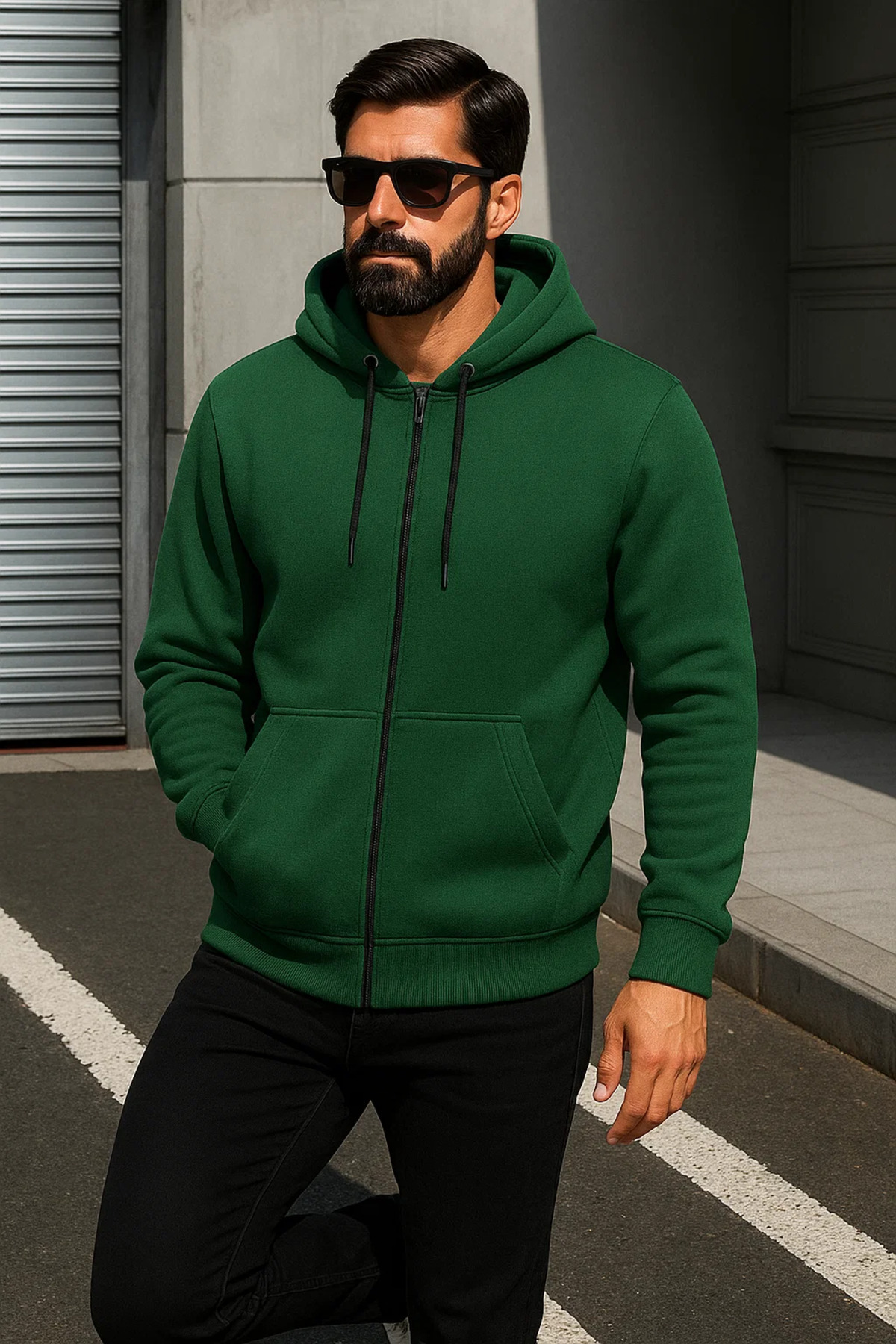 Erkek Trend Kışlık Yeşil Oversize Sweatshirt 3