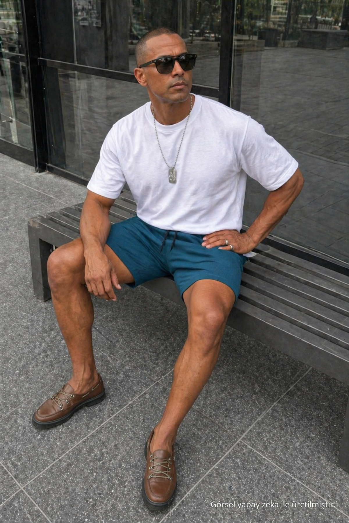 Erkek Premium Jogger Relax Fit İndigo Kısa Penye Şort 5