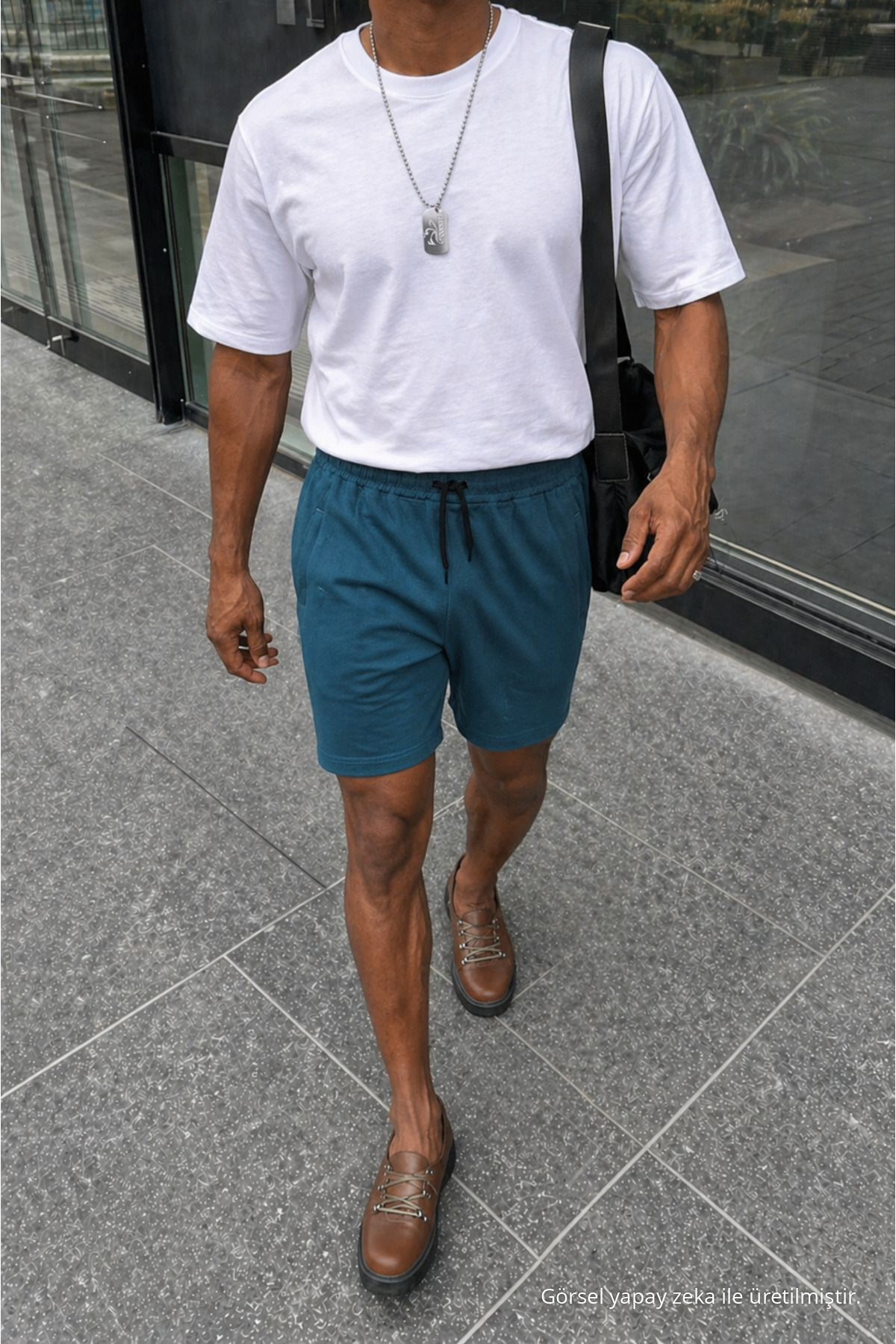 Erkek Premium Jogger Relax Fit İndigo Kısa Penye Şort 4