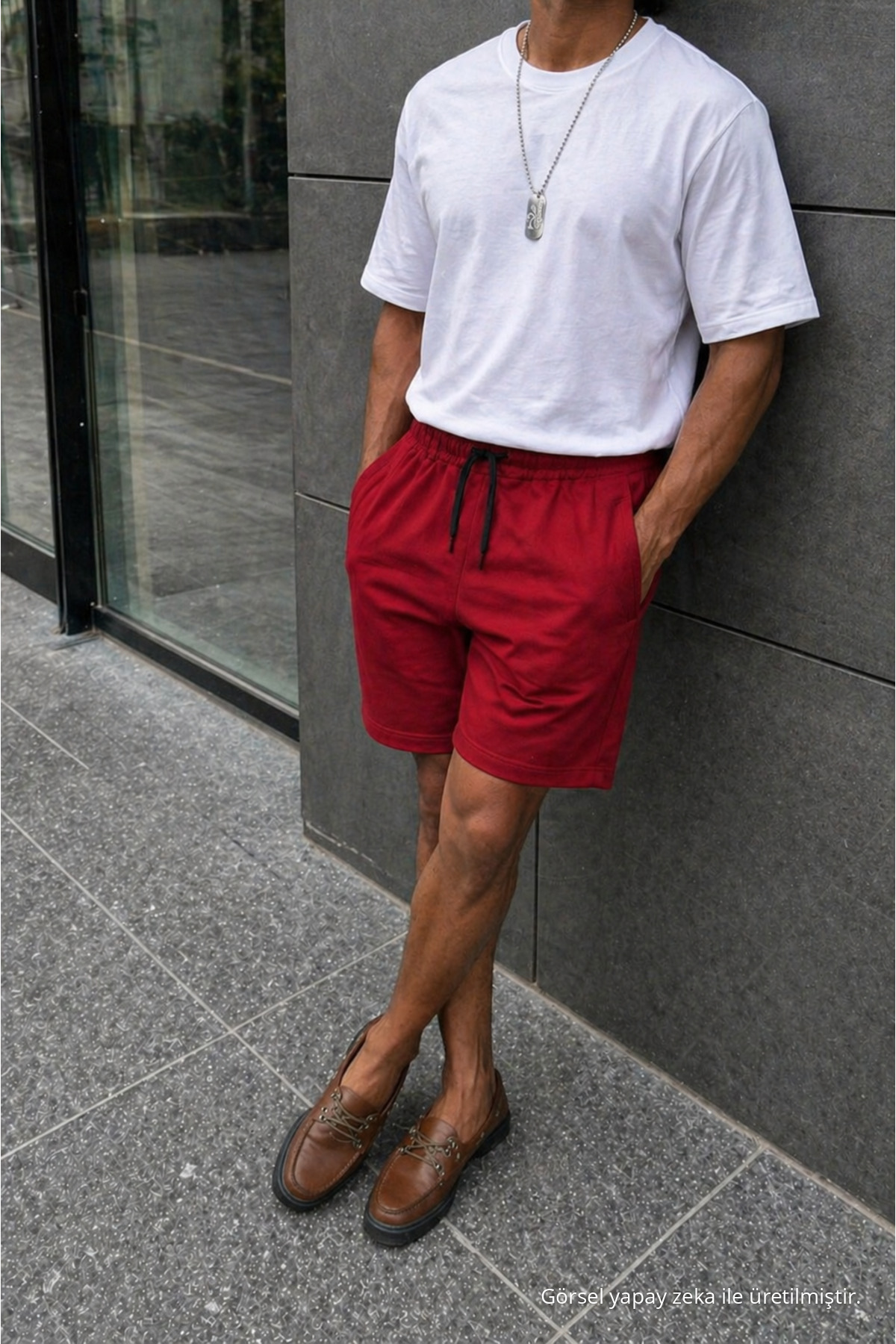 Erkek Premium Jogger Relax Fit Kırmızı Kısa Penye Şort 3