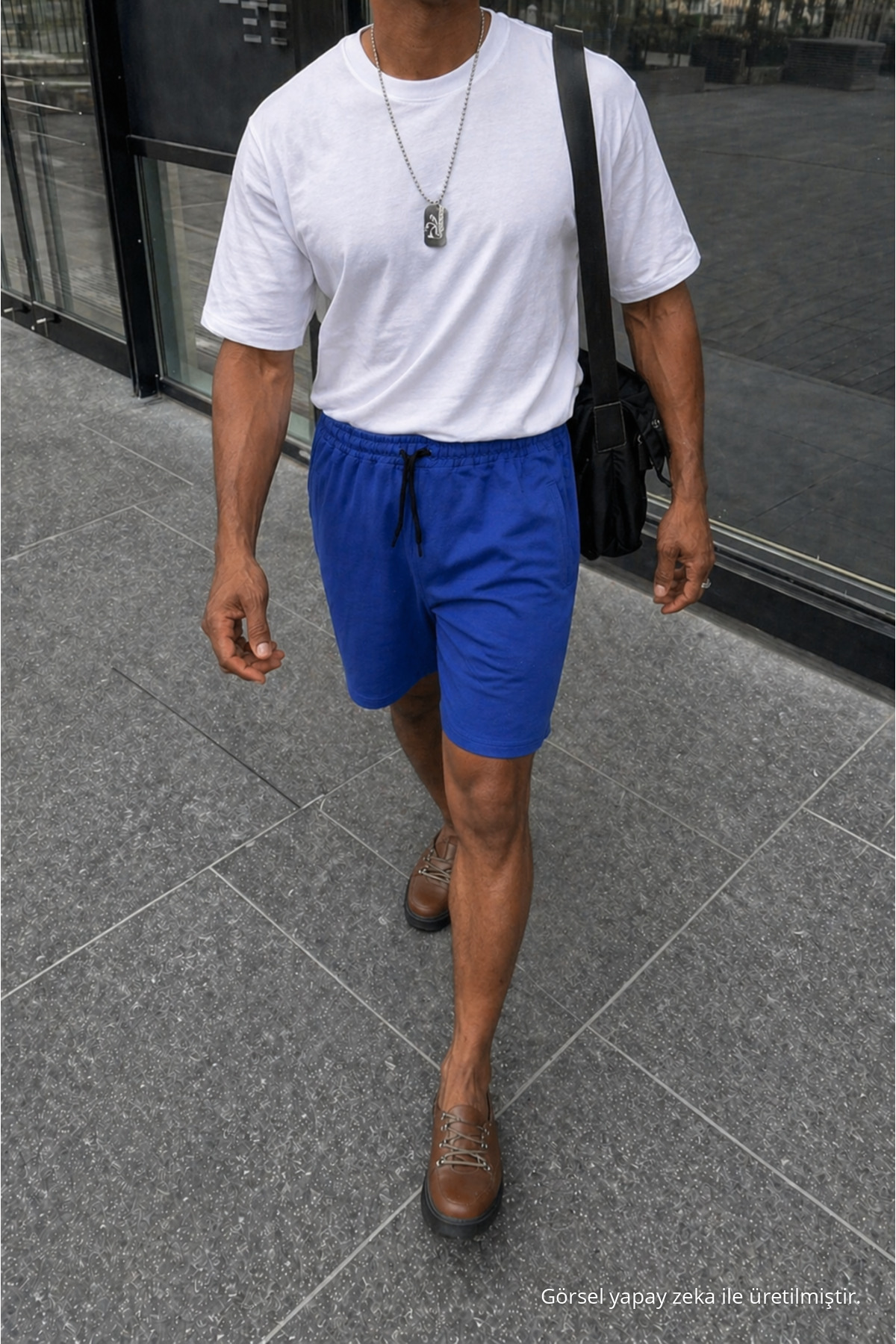 Erkek Premium Jogger Relax Fit Mavi Kısa Penye Şort 4