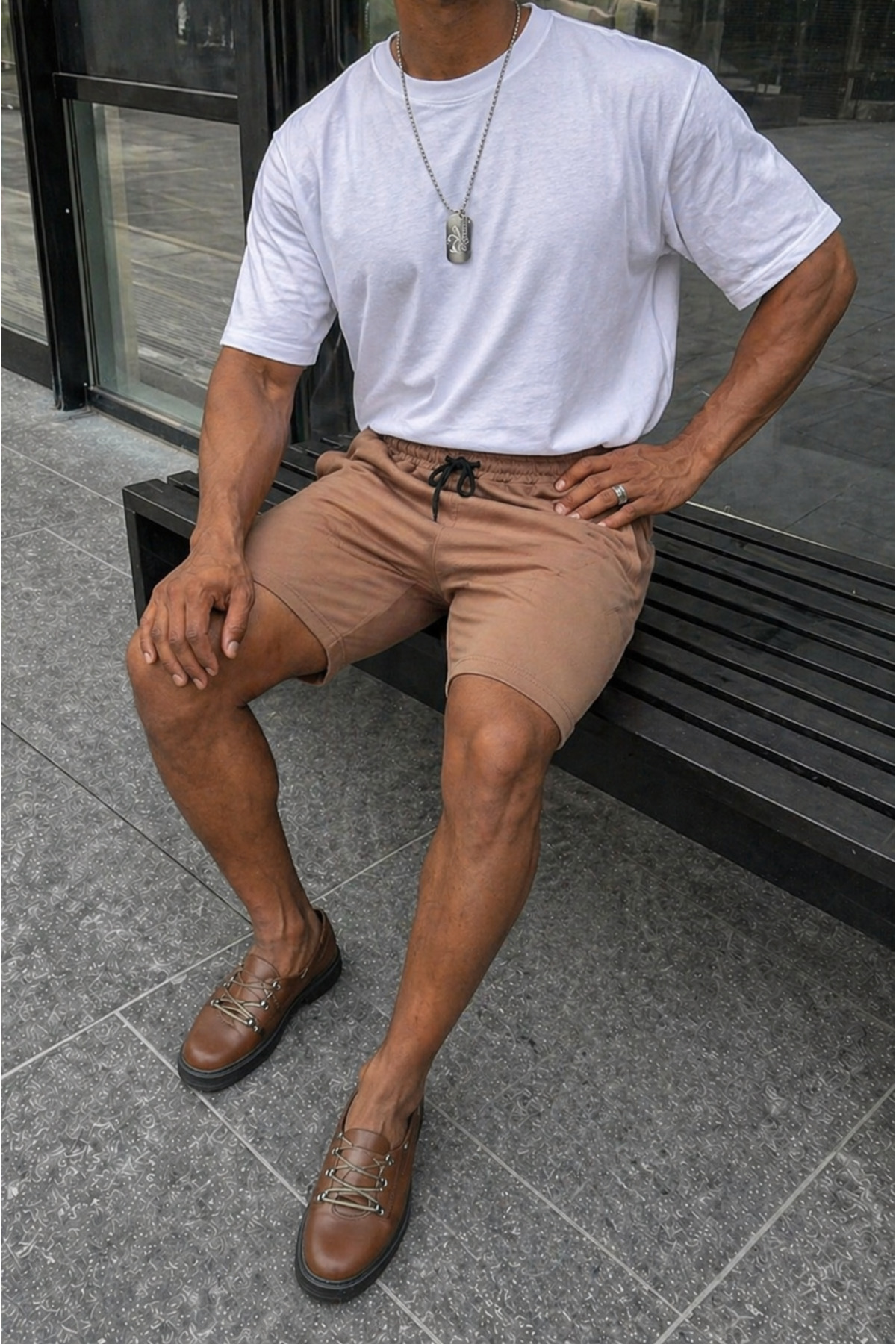 Erkek Premium Jogger Relax Fit Kahve Kısa Penye Şort 5