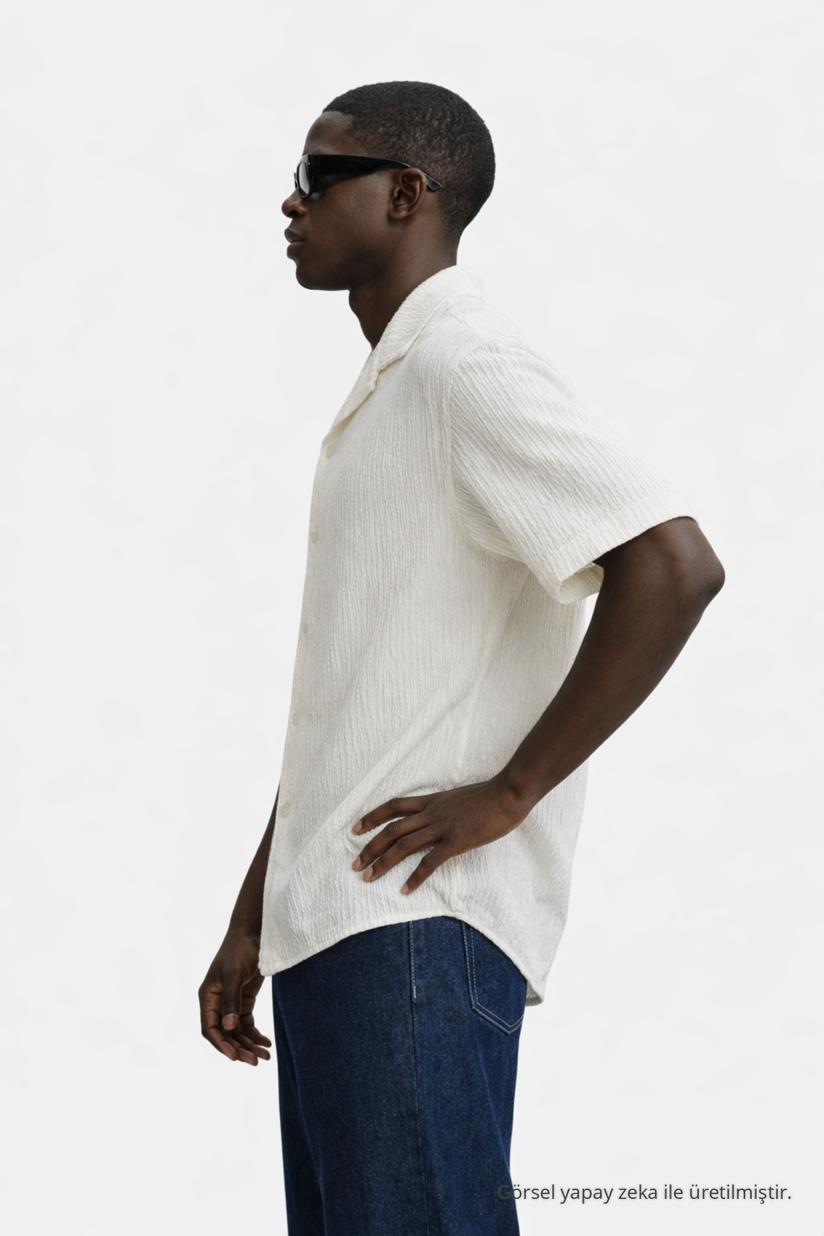 Erkek Yazlık Oversize Beyaz Keten Gömlek 4