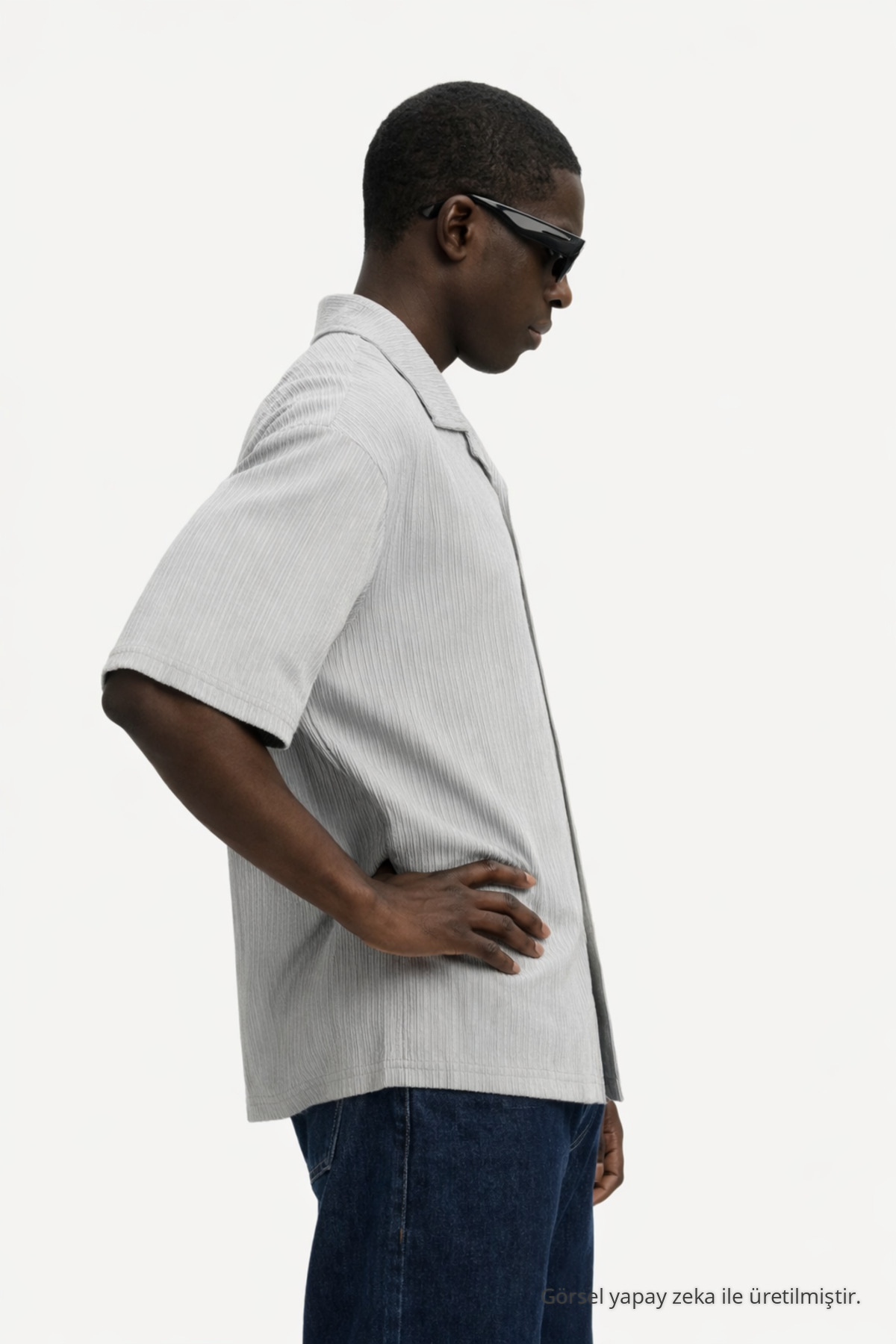 Erkek Yazlık Oversize Gri Keten Gömlek 4