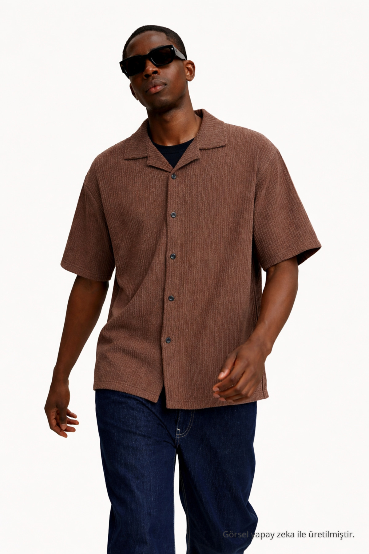 Erkek Yazlık Oversize Kahve Keten Gömlek 3