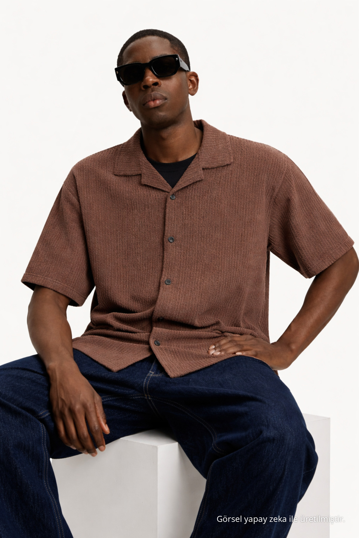 Erkek Yazlık Oversize Kahve Keten Gömlek 5