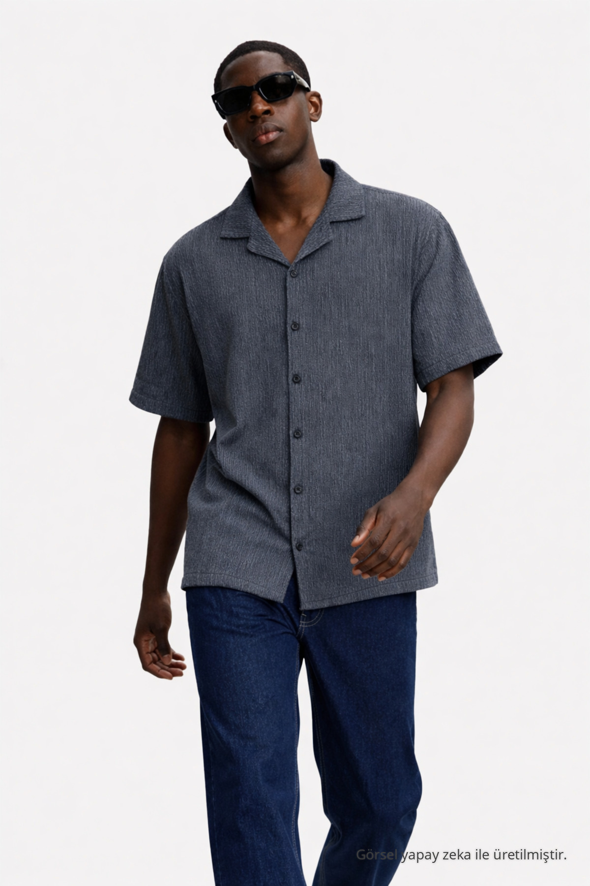 Erkek Yazlık Oversize Siyah Keten Gömlek 3