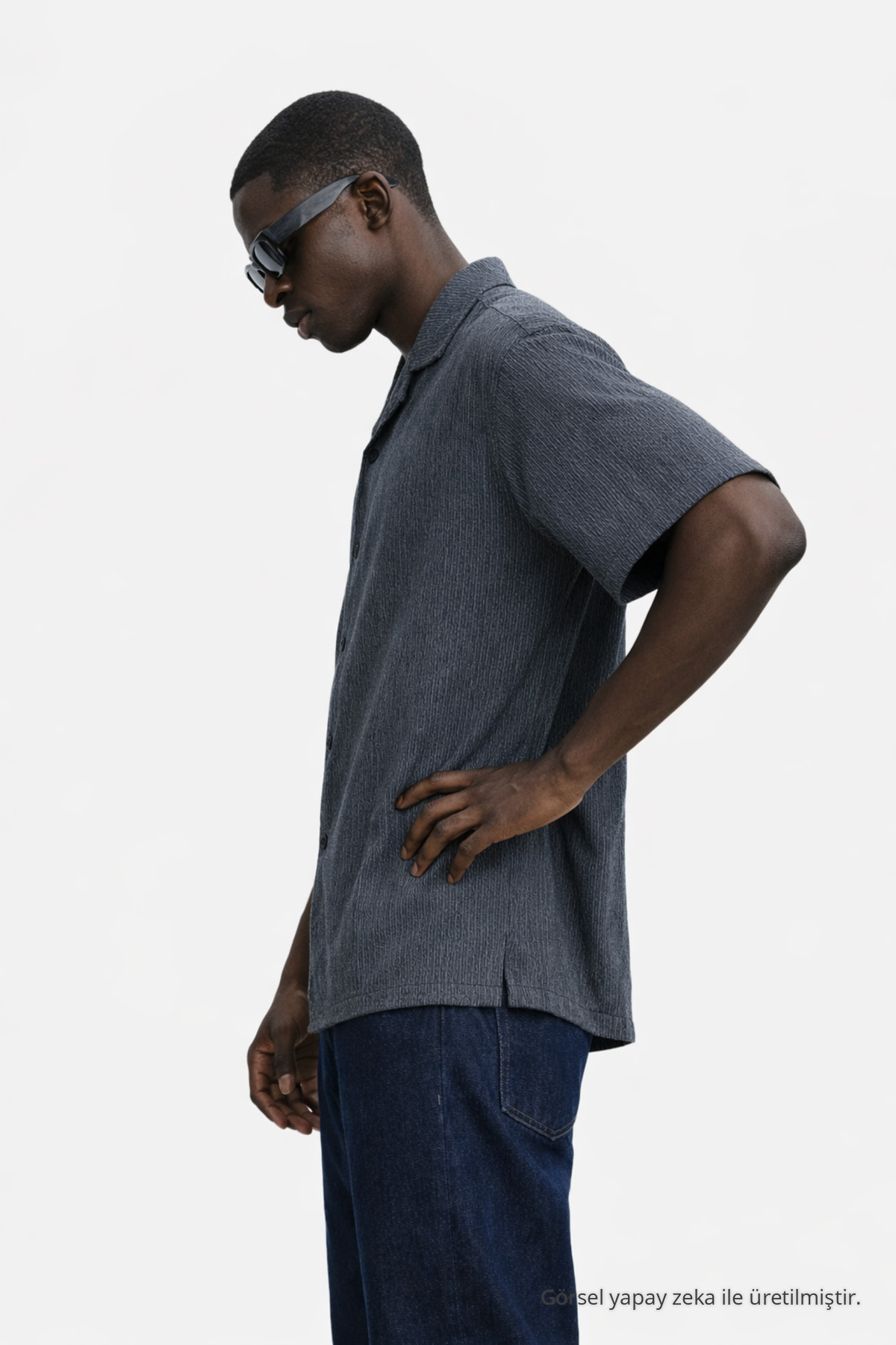 Erkek Yazlık Oversize Siyah Keten Gömlek 4
