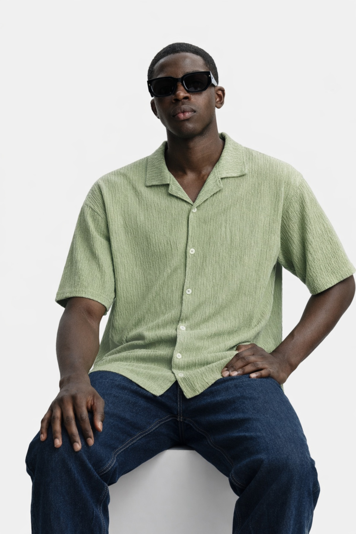 Erkek Yazlık Oversize Yeşil Keten Gömlek 5
