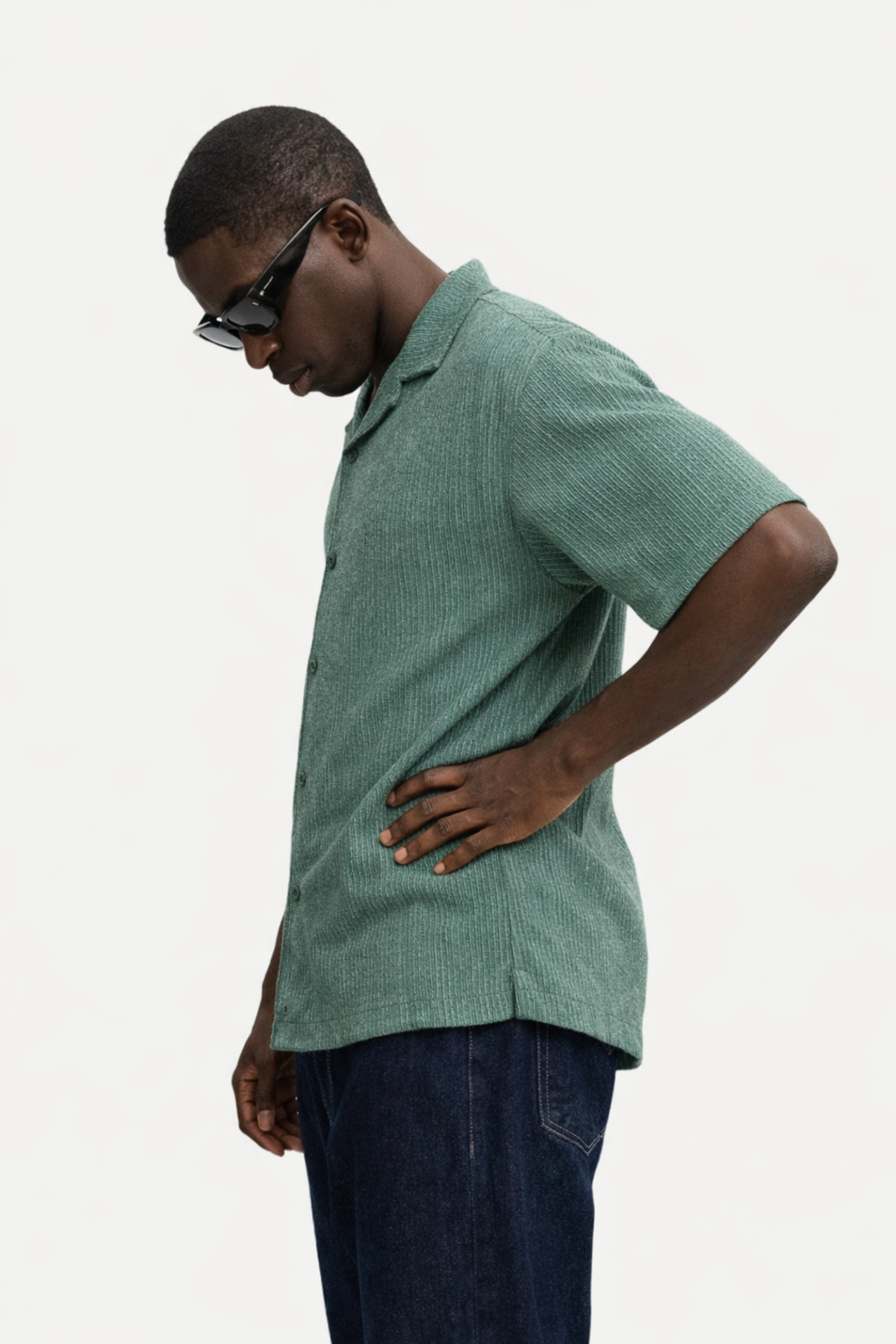 Erkek Yazlık Oversize Haki Keten Gömlek 4
