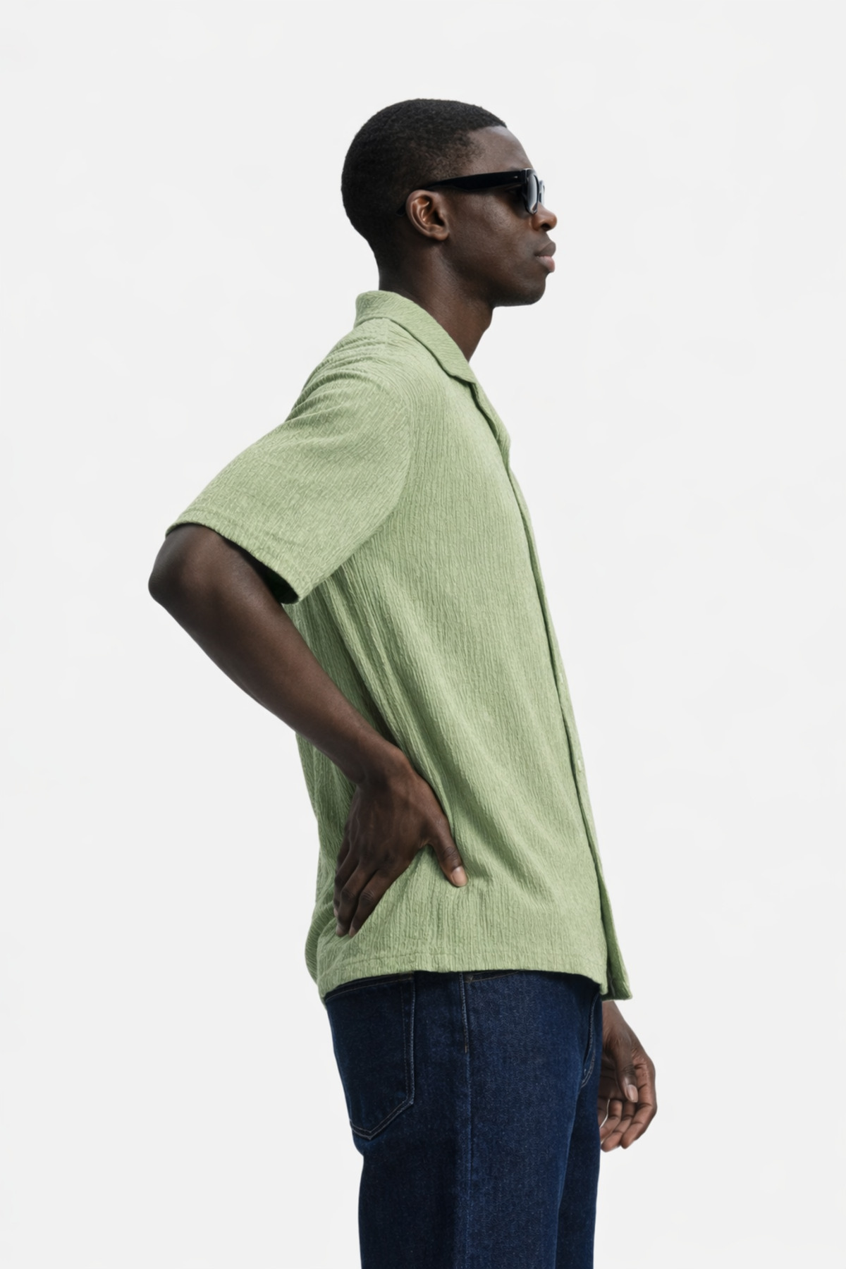 Erkek Yazlık Oversize Yeşil Keten Gömlek 4