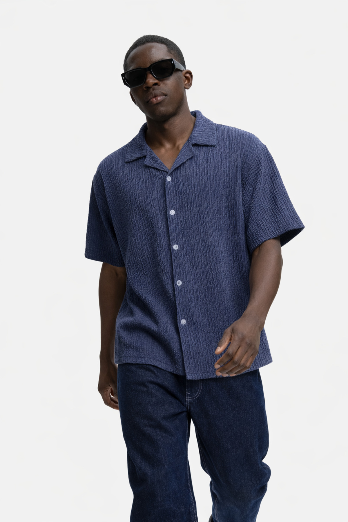 Erkek Yazlık Oversize Lacivert Keten Gömlek 3