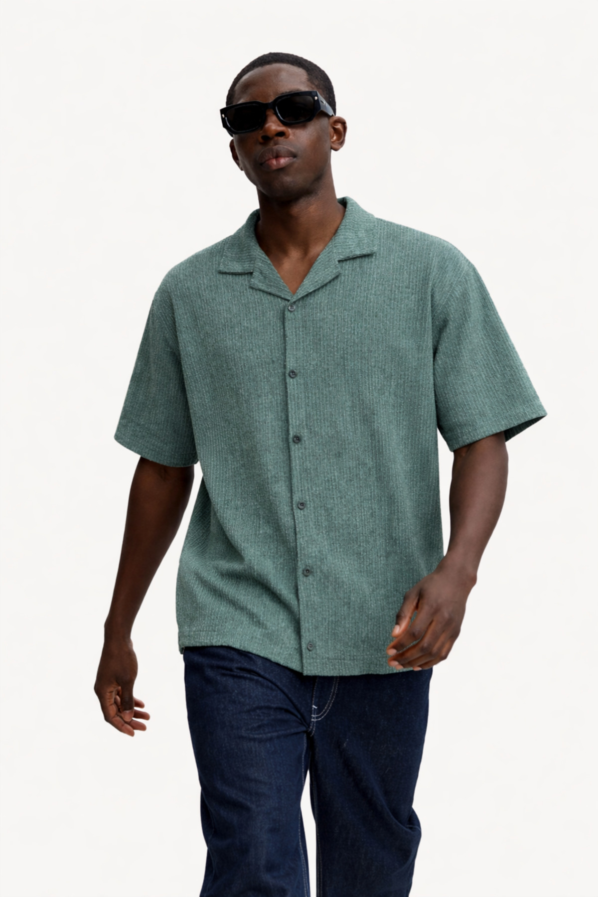 Erkek Yazlık Oversize Haki Keten Gömlek 3
