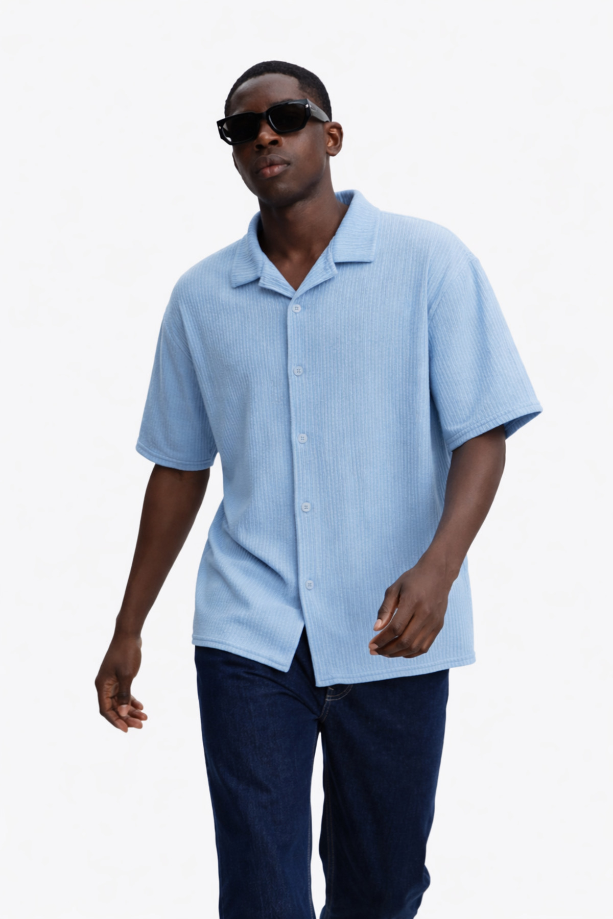 Erkek Yazlık Oversize Mavi Keten Gömlek 3