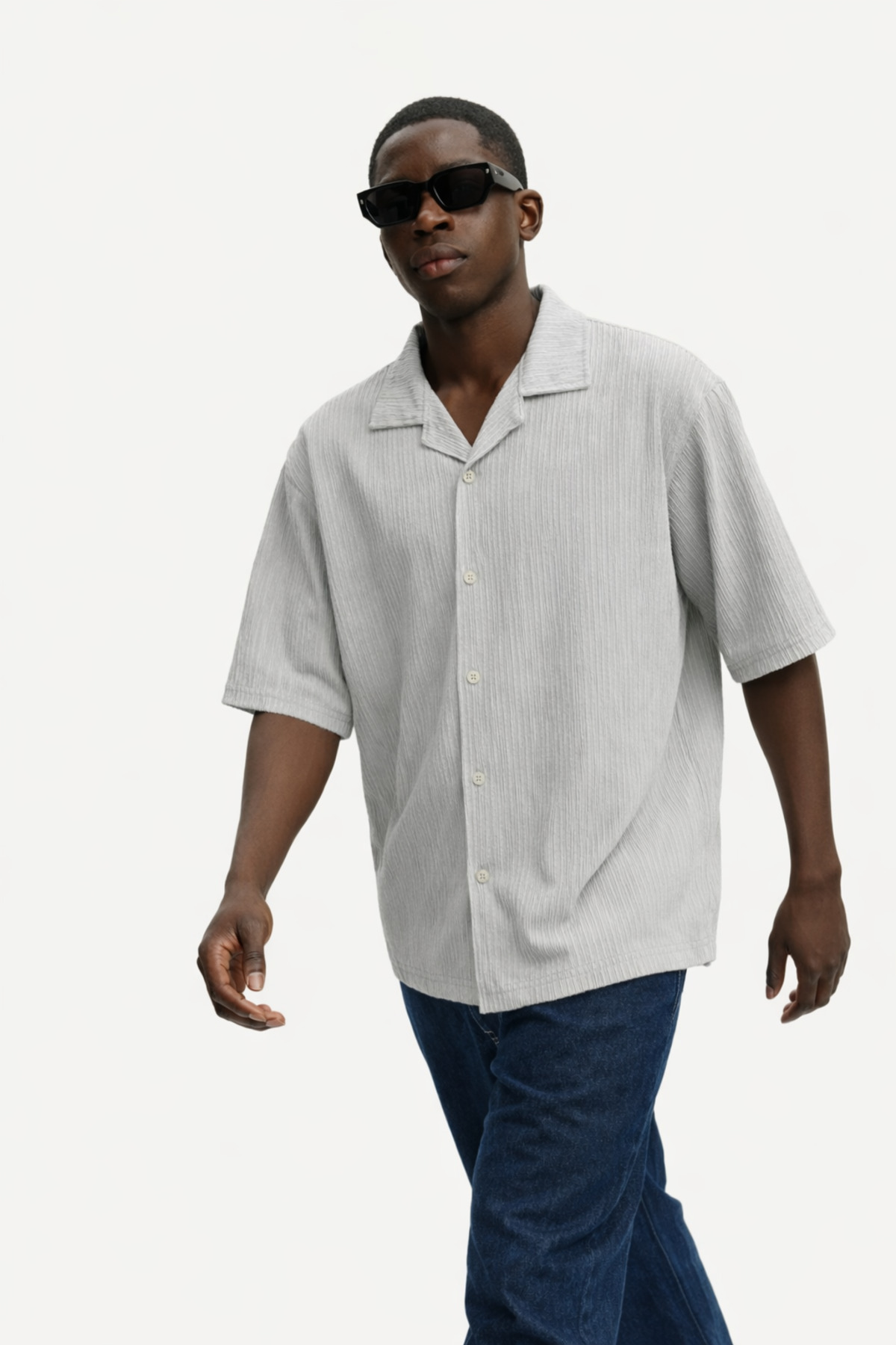 Erkek Yazlık Oversize Gri Keten Gömlek 3