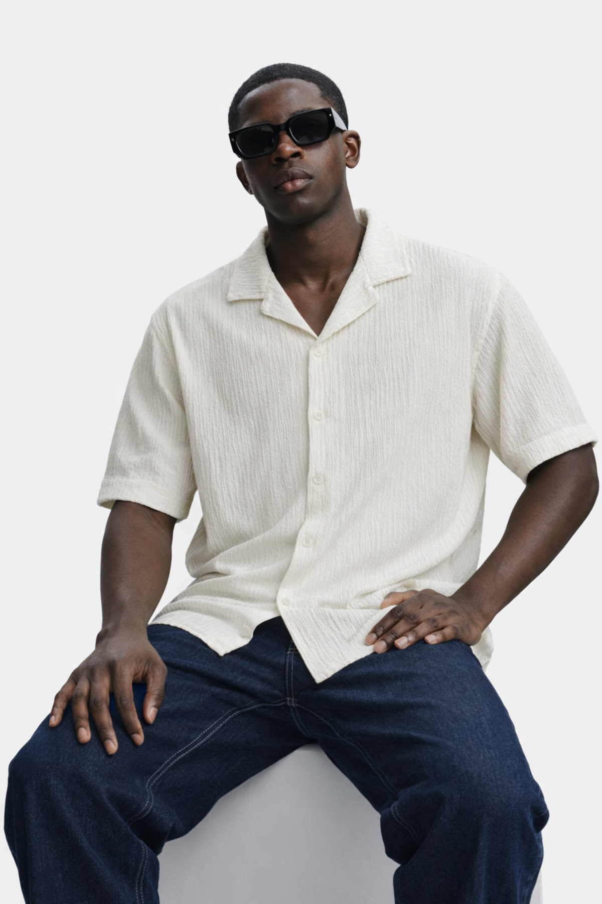 Erkek Yazlık Oversize Beyaz Keten Gömlek 5