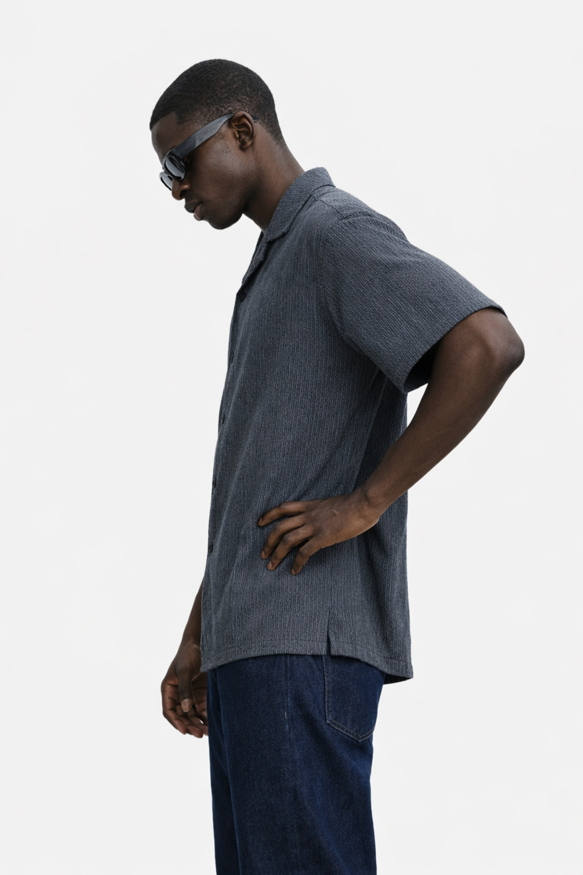 Erkek Yazlık Oversize Siyah Keten Gömlek 4