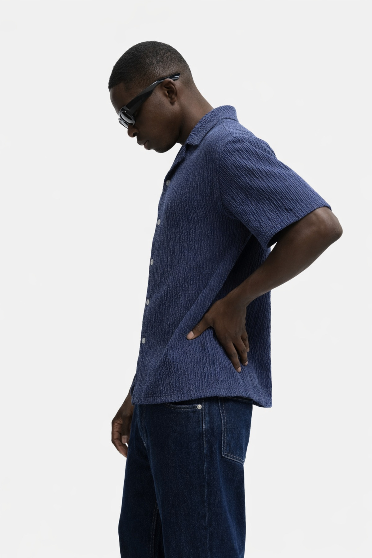 Erkek Yazlık Oversize Lacivert Keten Gömlek 4