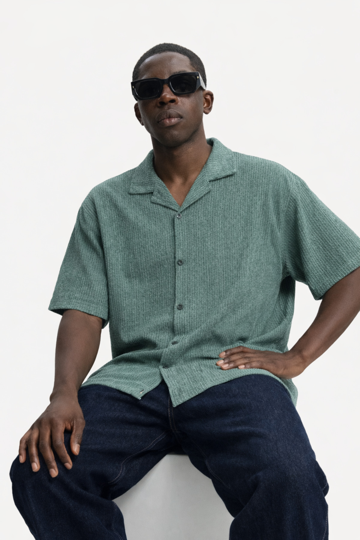 Erkek Yazlık Oversize Haki Keten Gömlek 5