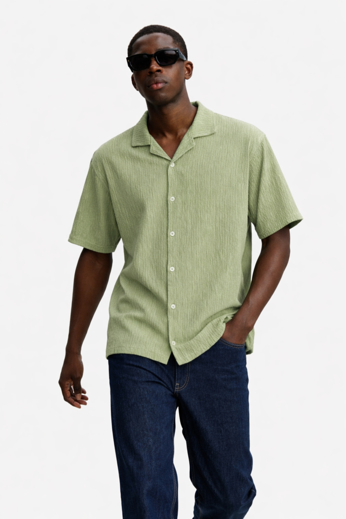 Erkek Yazlık Oversize Yeşil Keten Gömlek 3