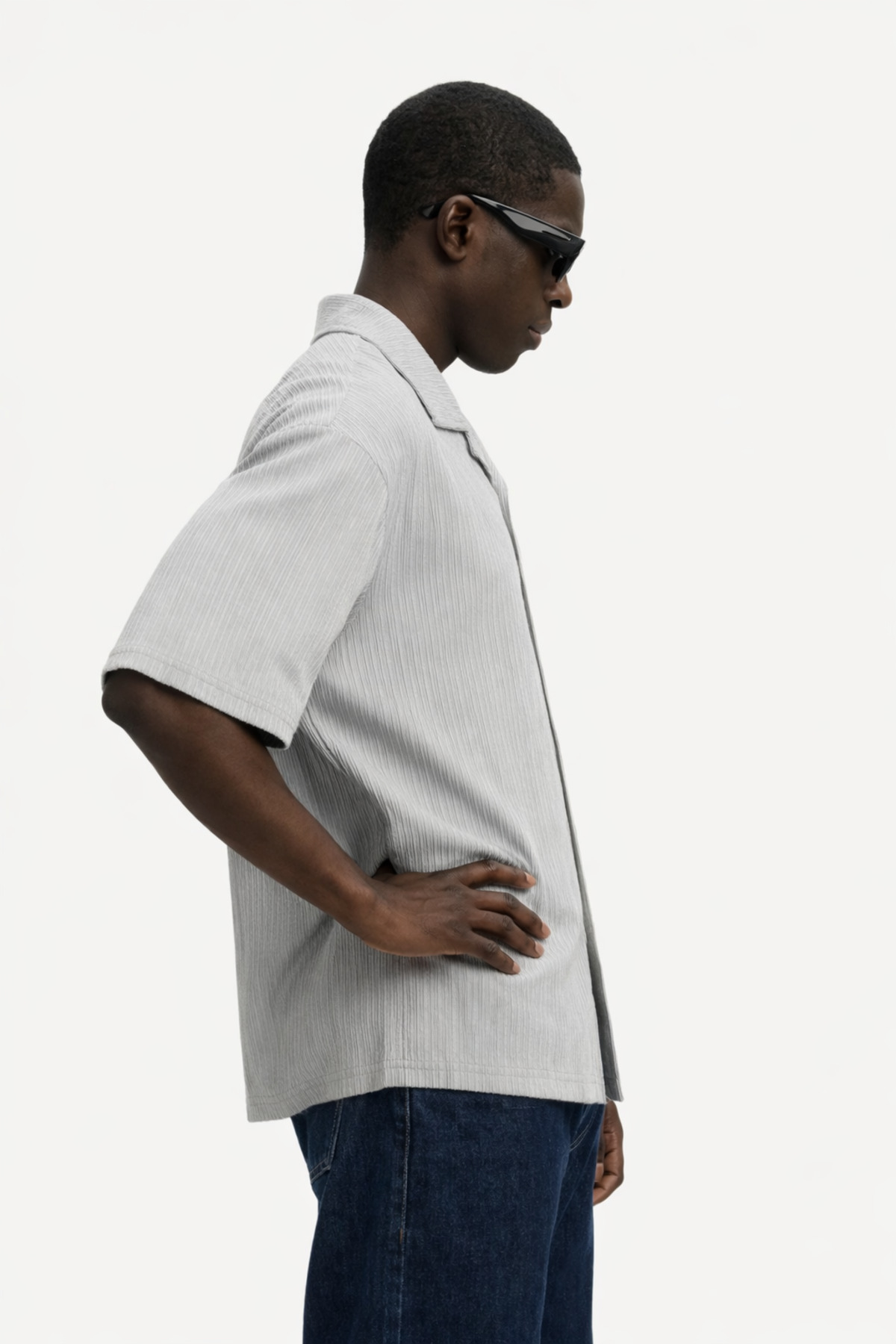 Erkek Yazlık Oversize Gri Keten Gömlek 4