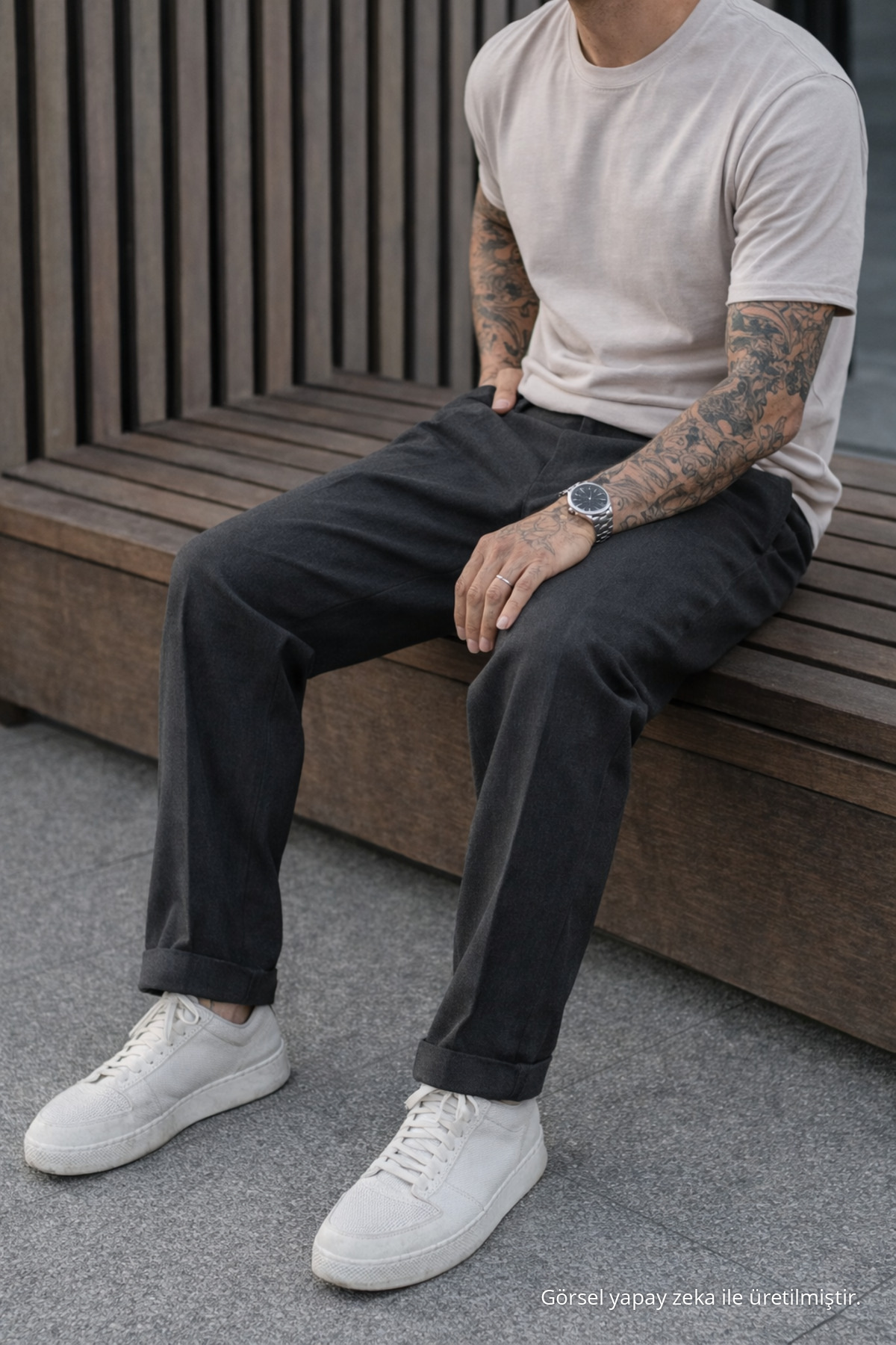 Erkek Relax Fit Yüksek Bel Pileli Füme Kumaş Pantolon 5