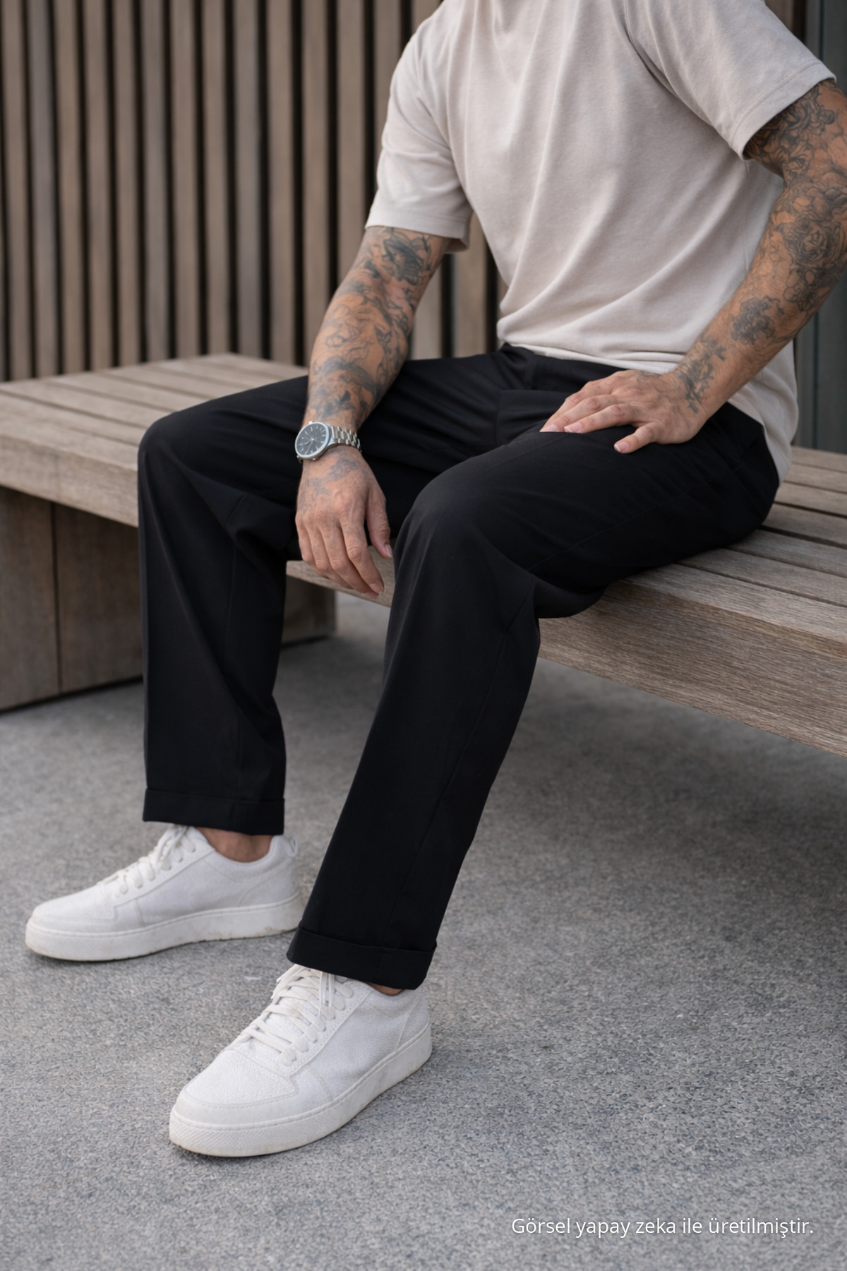 Erkek Relax Fit Yüksek Bel Pileli Siyah Kumaş Pantolon 5