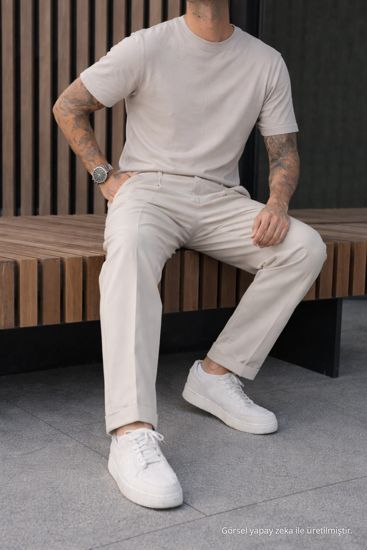 Erkek Relax Fit Yüksek Bel Pileli Taş Kumaş Pantolon 5