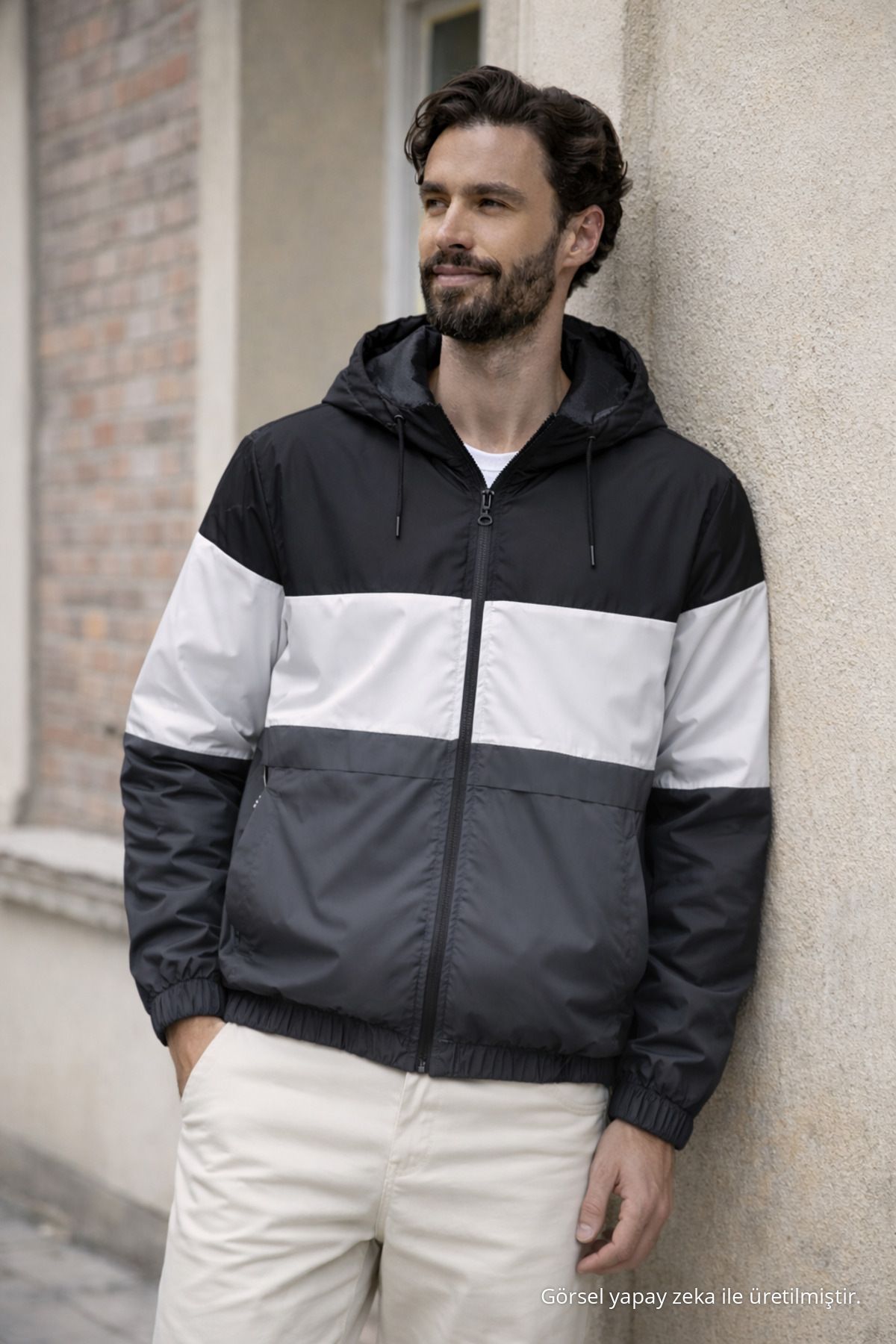 Erkek Comfort Fit Desenli Salaş Füme Yağmurluk & Rüzgarlık 4