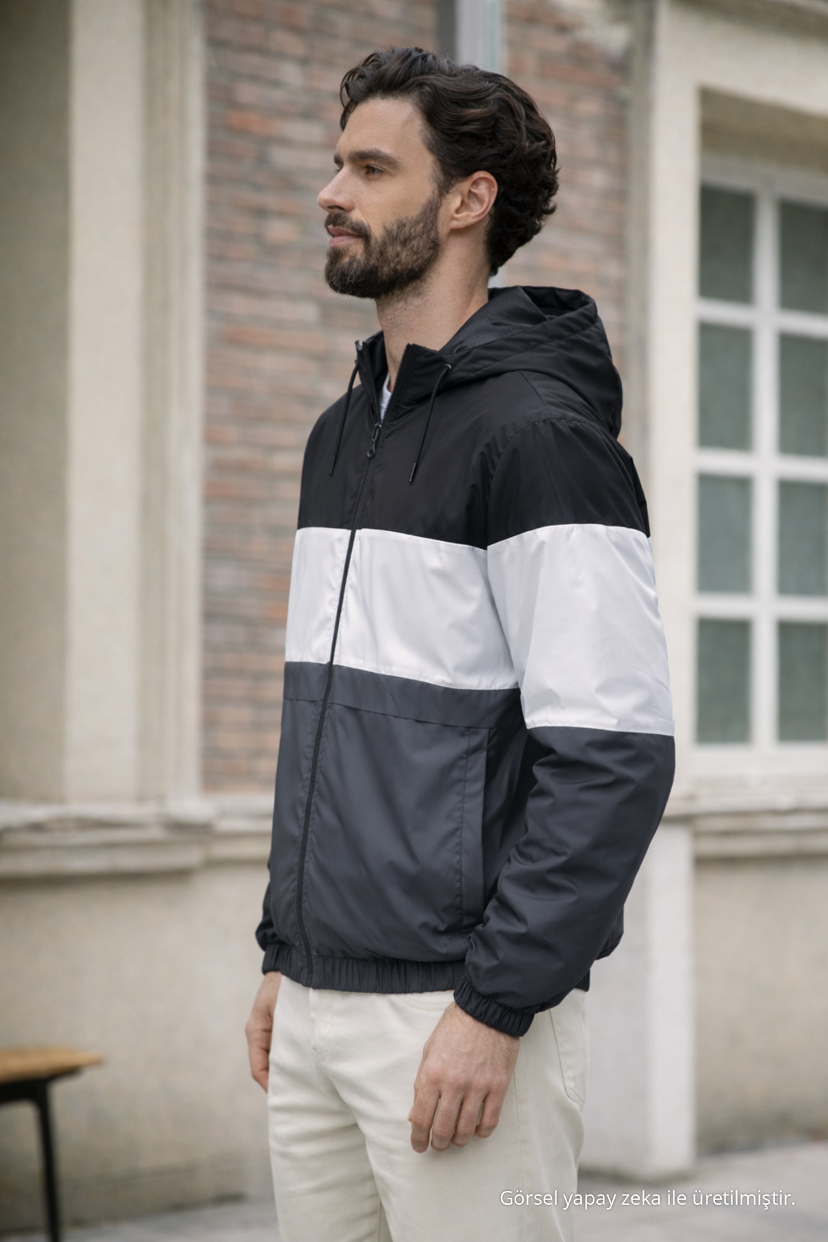 Erkek Comfort Fit Desenli Salaş Füme Yağmurluk & Rüzgarlık 3