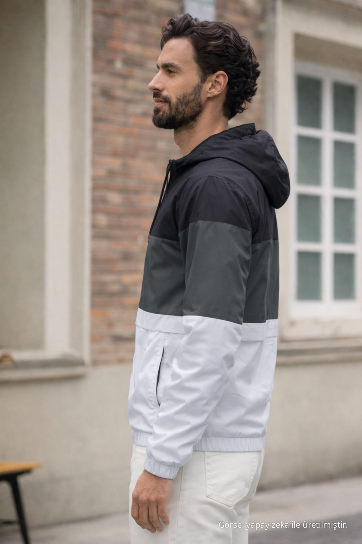 Erkek Comfort Fit Desenli Salaş Haki Yağmurluk & Rüzgarlık 3