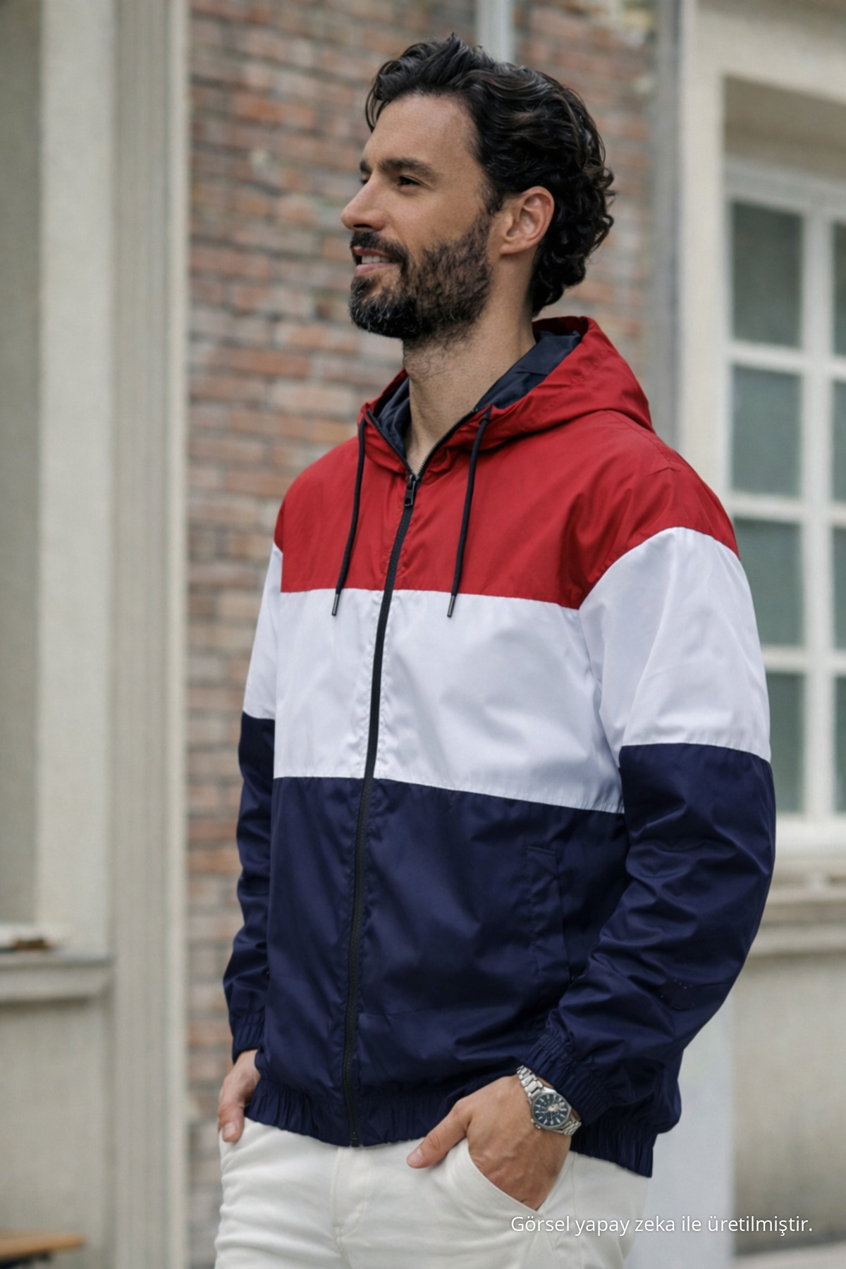 Erkek Comfort Fit Desenli Salaş Kırmızı Yağmurluk & Rüzgarlık 3