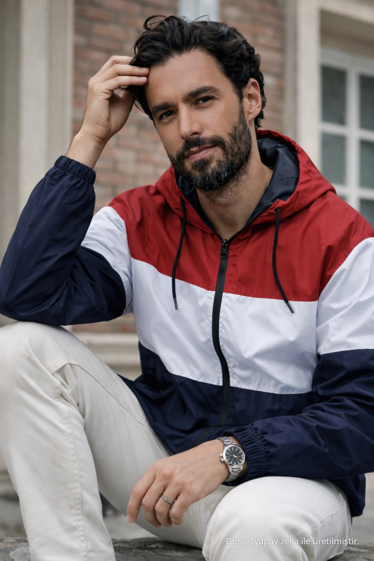 Erkek Comfort Fit Desenli Salaş Kırmızı Yağmurluk & Rüzgarlık 5